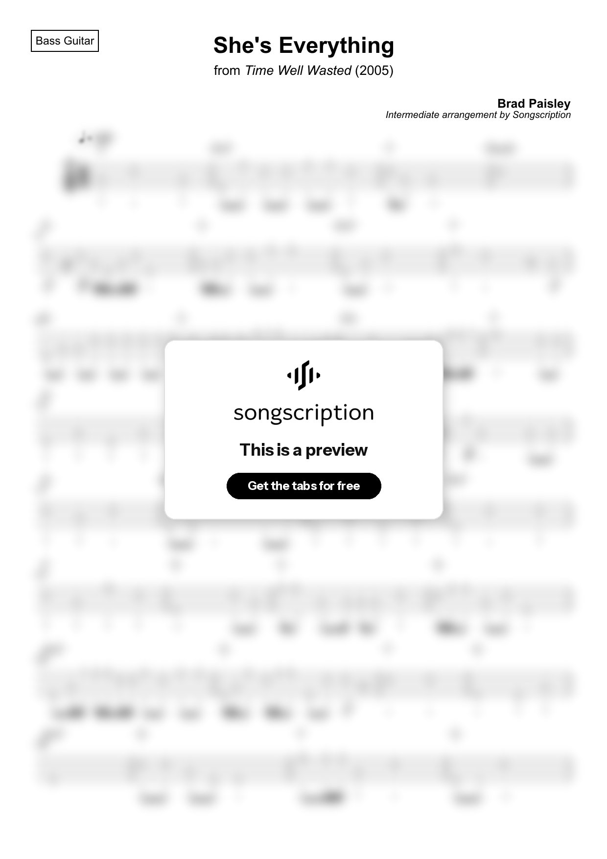 Intermediate Bass Guitar Tabs for "She's Everything" by Brad Paisley