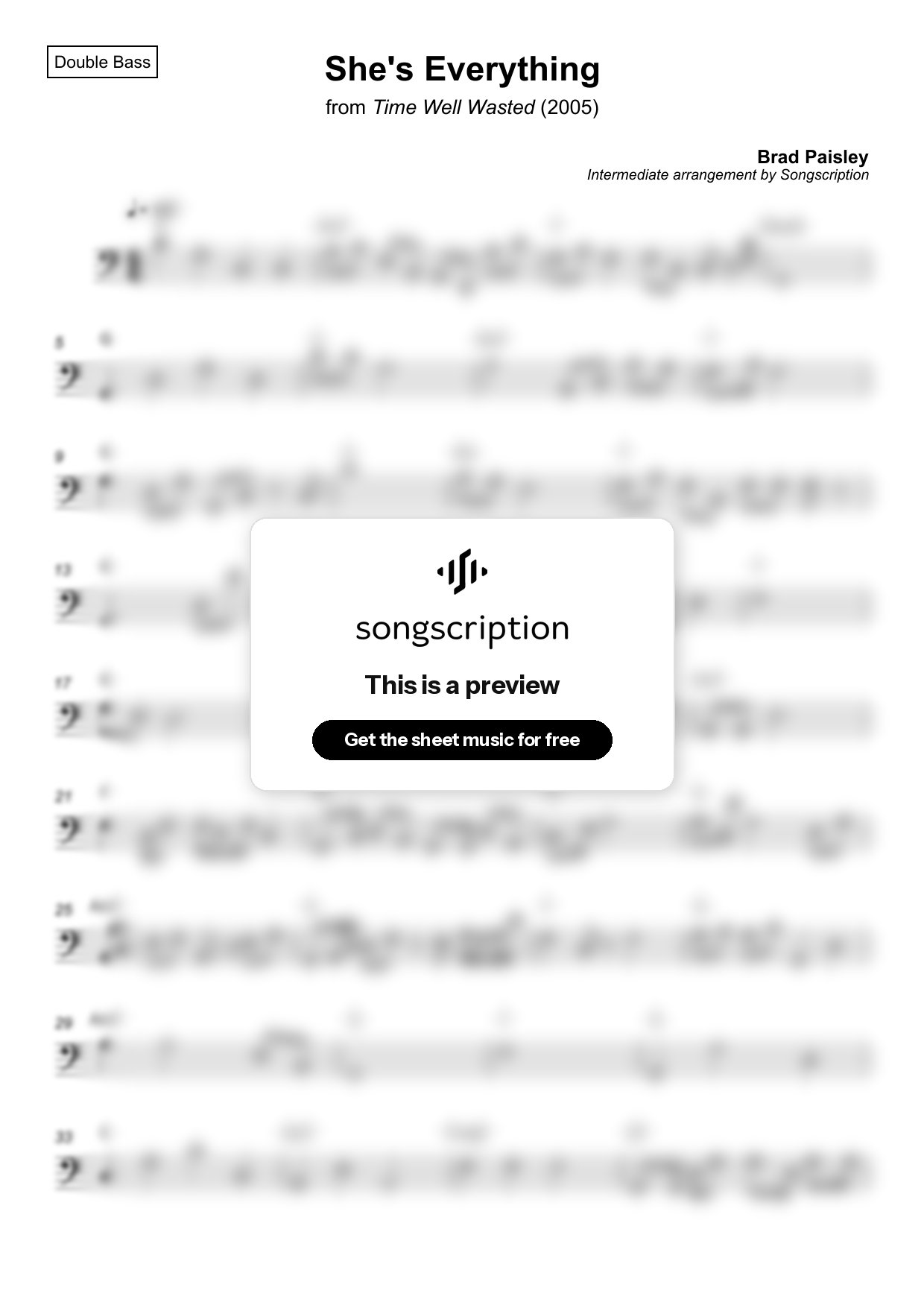 Intermediate Double Bass Sheet Music for "She's Everything" by Brad Paisley
