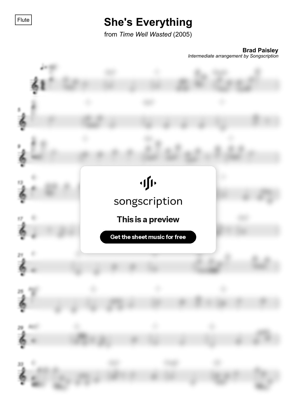 Intermediate Flute Sheet Music for "She's Everything" by Brad Paisley