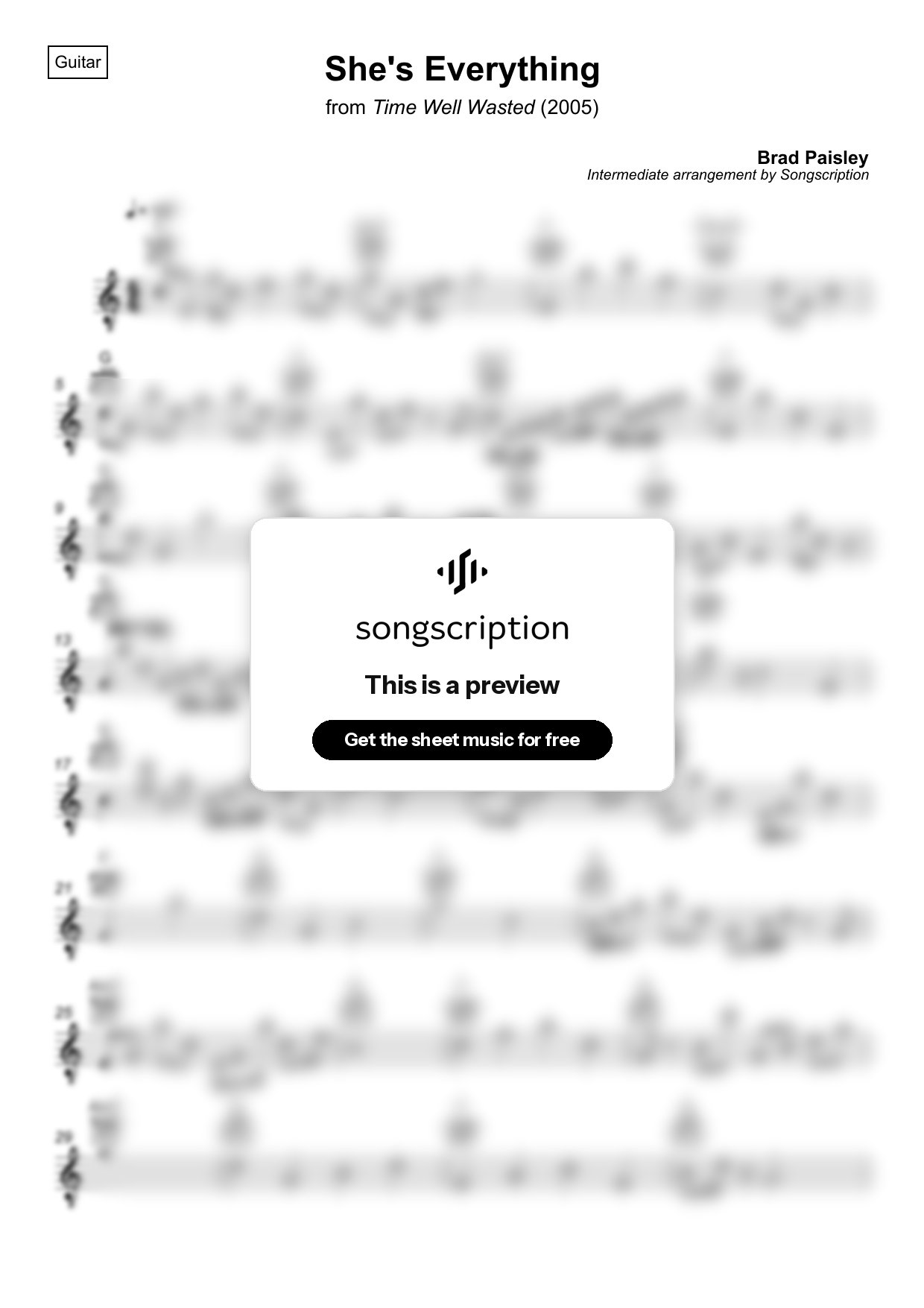 Intermediate Acoustic Guitar Sheet Music for "She's Everything" by Brad Paisley