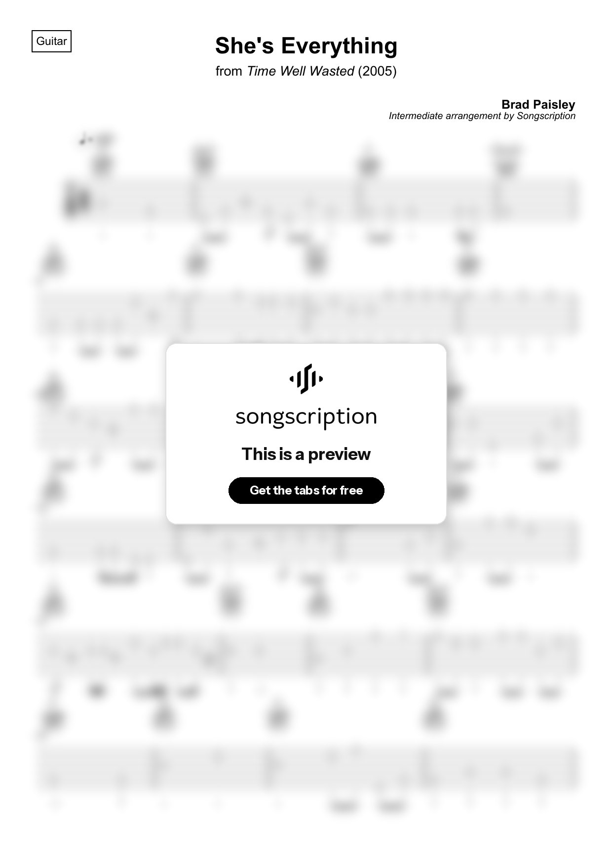 Intermediate Acoustic Guitar Tabs for "She's Everything" by Brad Paisley