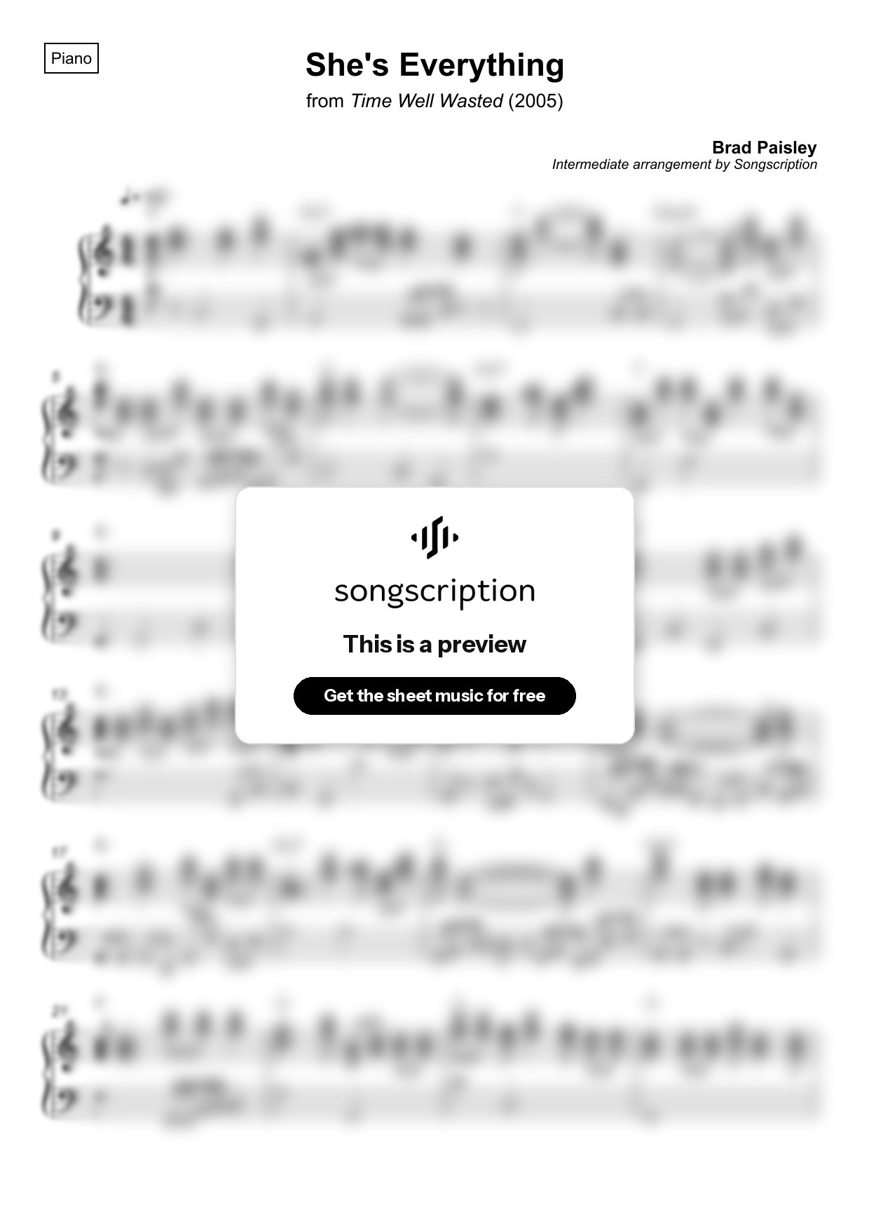Intermediate Piano Sheet Music for "She's Everything" by Brad Paisley