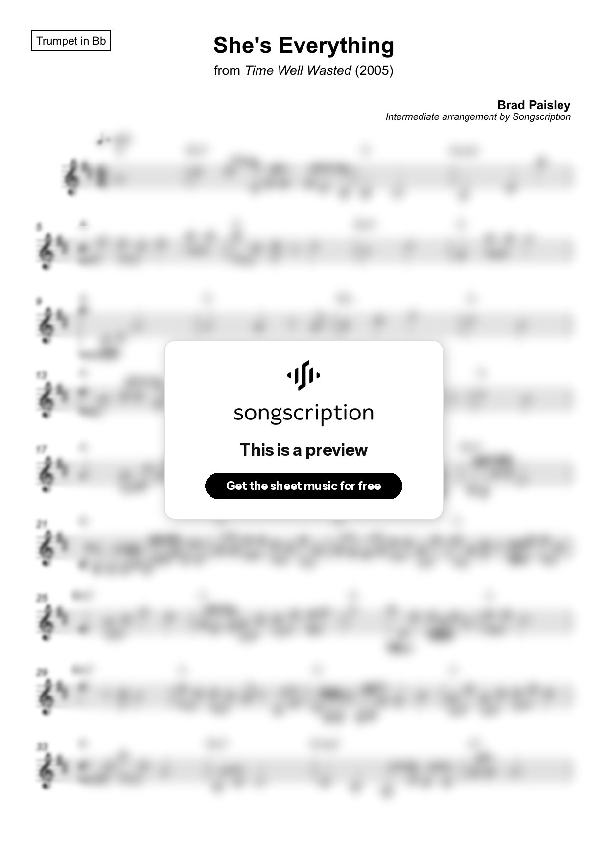 Intermediate Trumpet Sheet Music for "She's Everything" by Brad Paisley