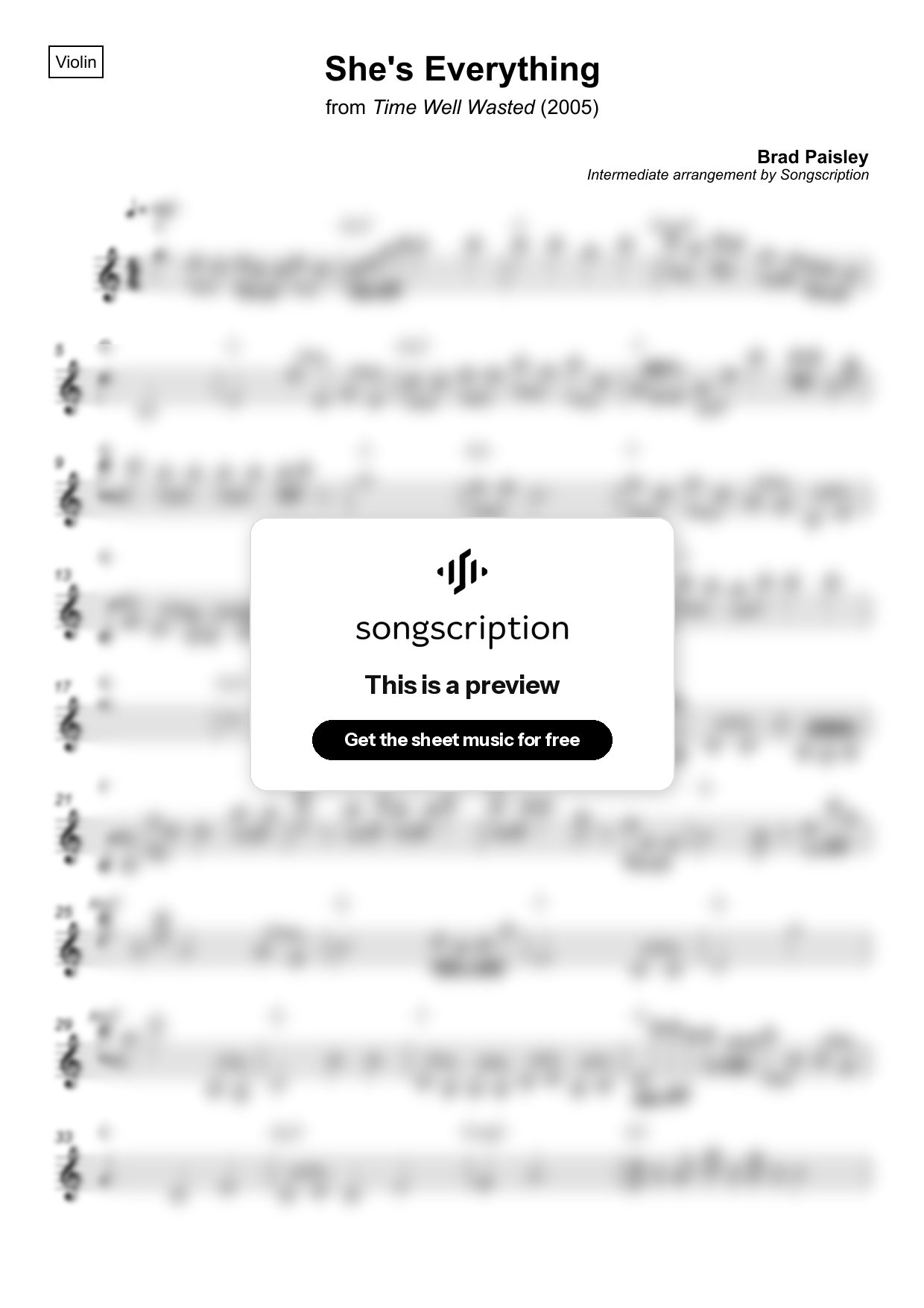 Intermediate Violin Sheet Music for "She's Everything" by Brad Paisley