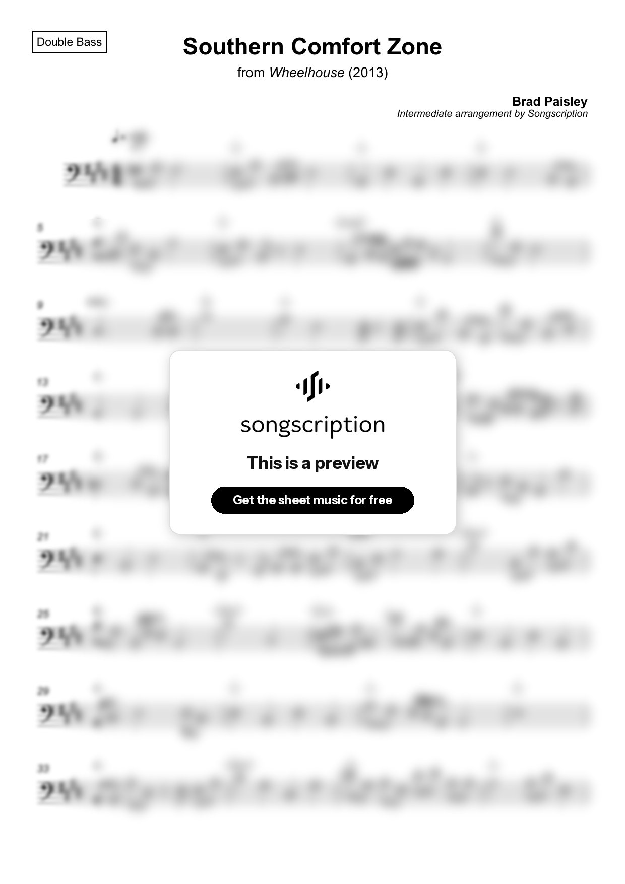 Intermediate Double Bass Sheet Music for "Southern Comfort Zone" by Brad Paisley