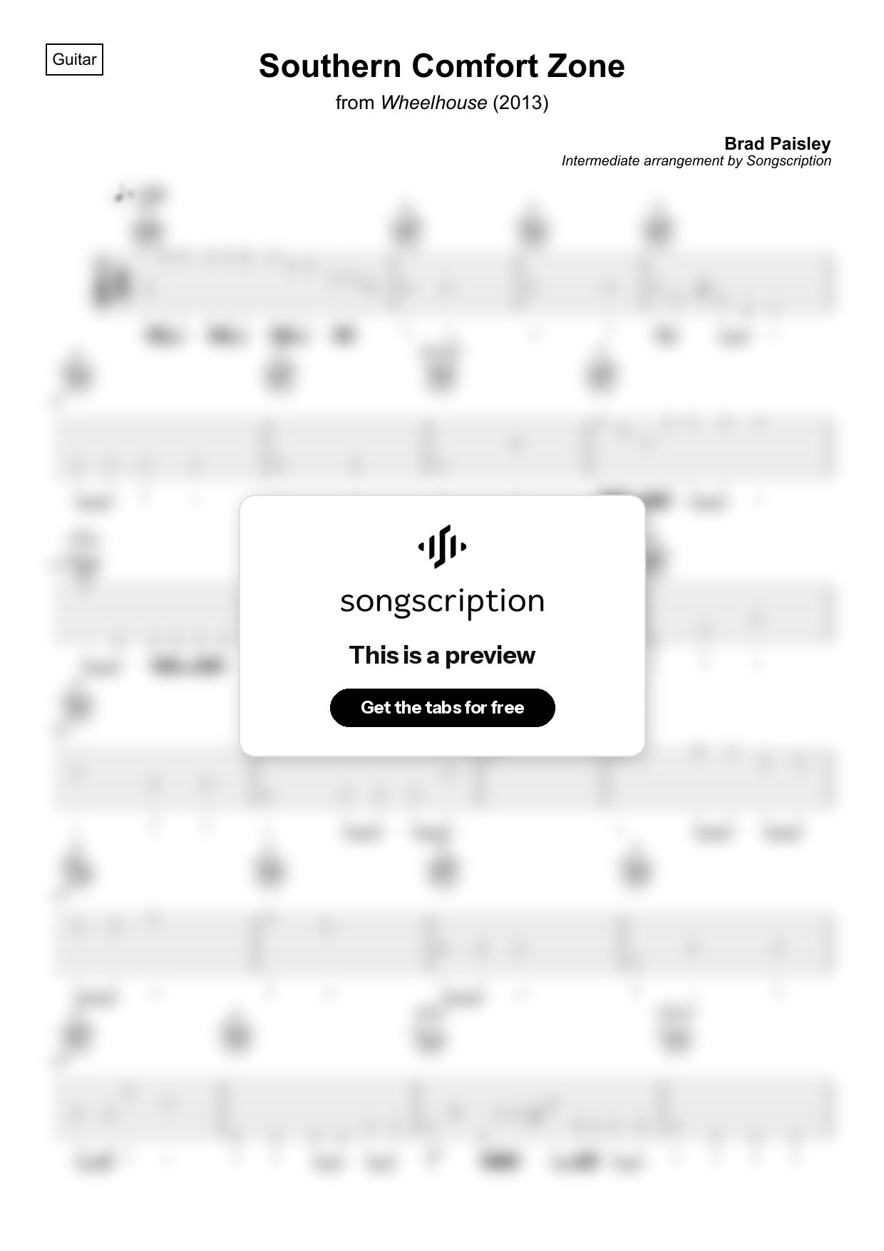 Intermediate Acoustic Guitar Tabs for "Southern Comfort Zone" by Brad Paisley