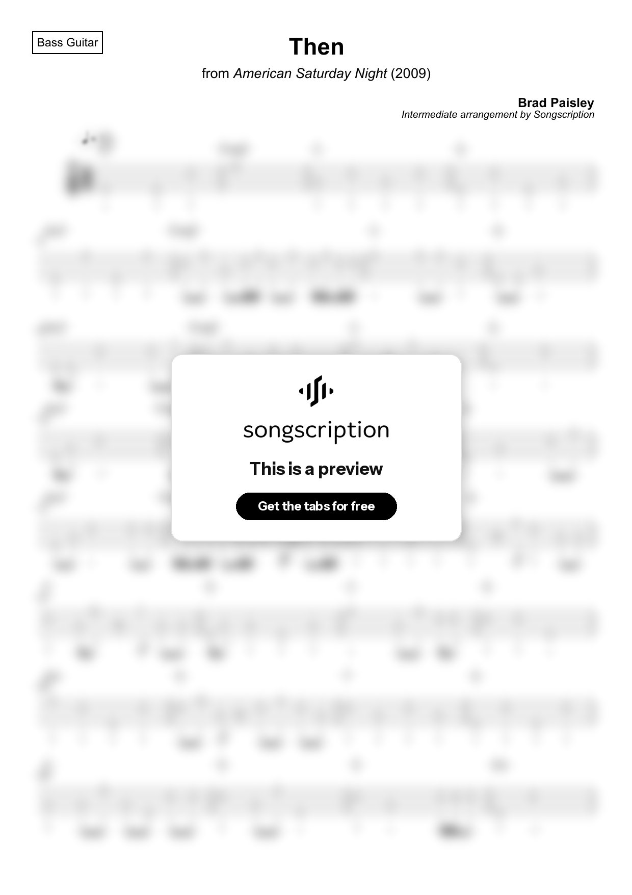 Intermediate Bass Guitar Tabs for "Then" by Brad Paisley