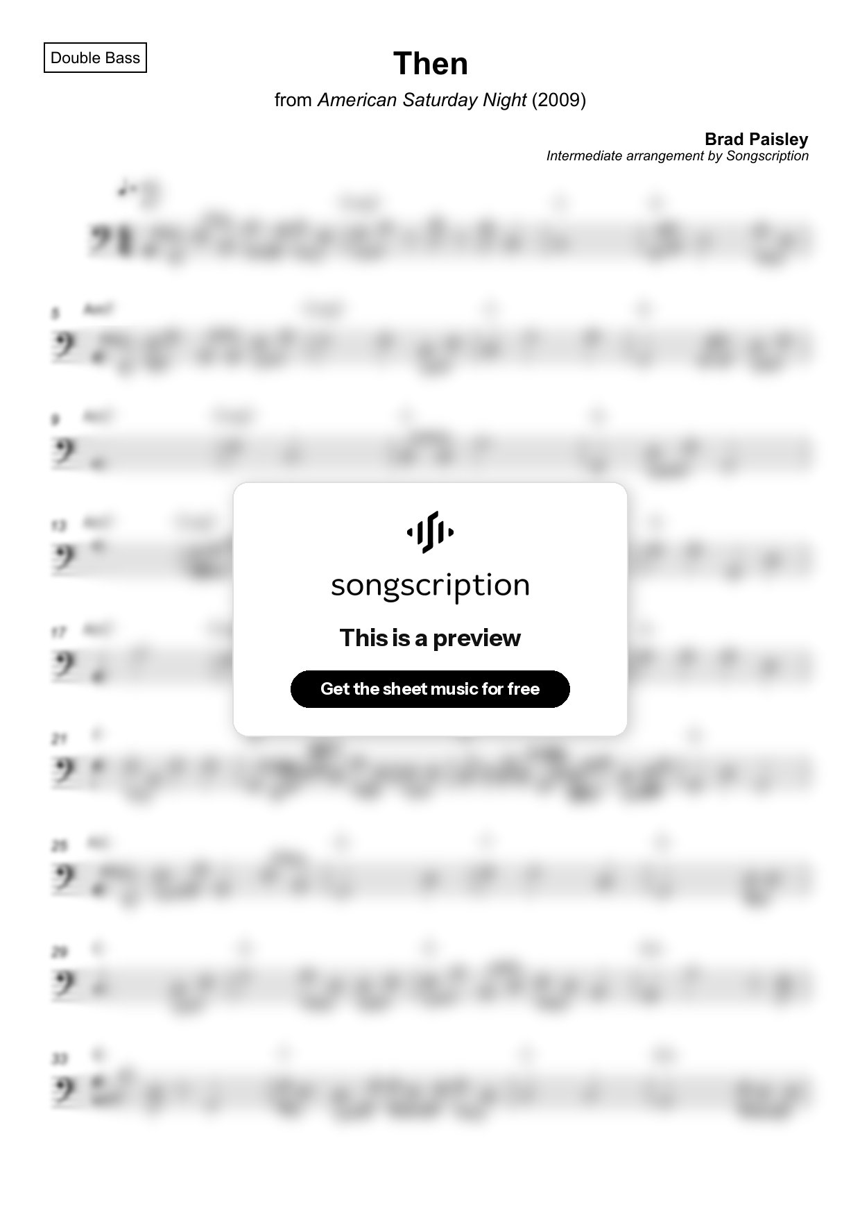 Intermediate Double Bass Sheet Music for "Then" by Brad Paisley