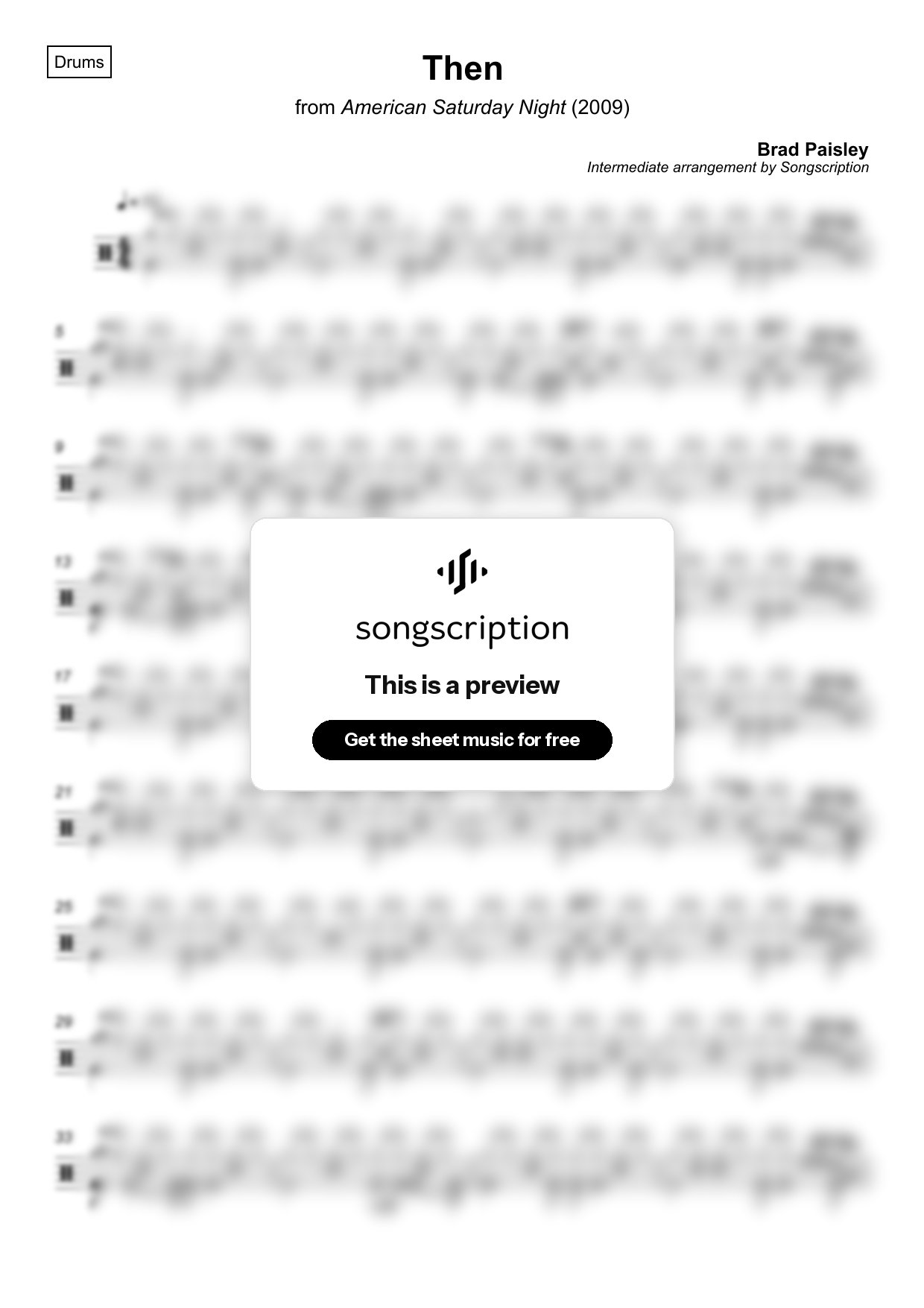 Intermediate Drums Sheet Music for "Then" by Brad Paisley