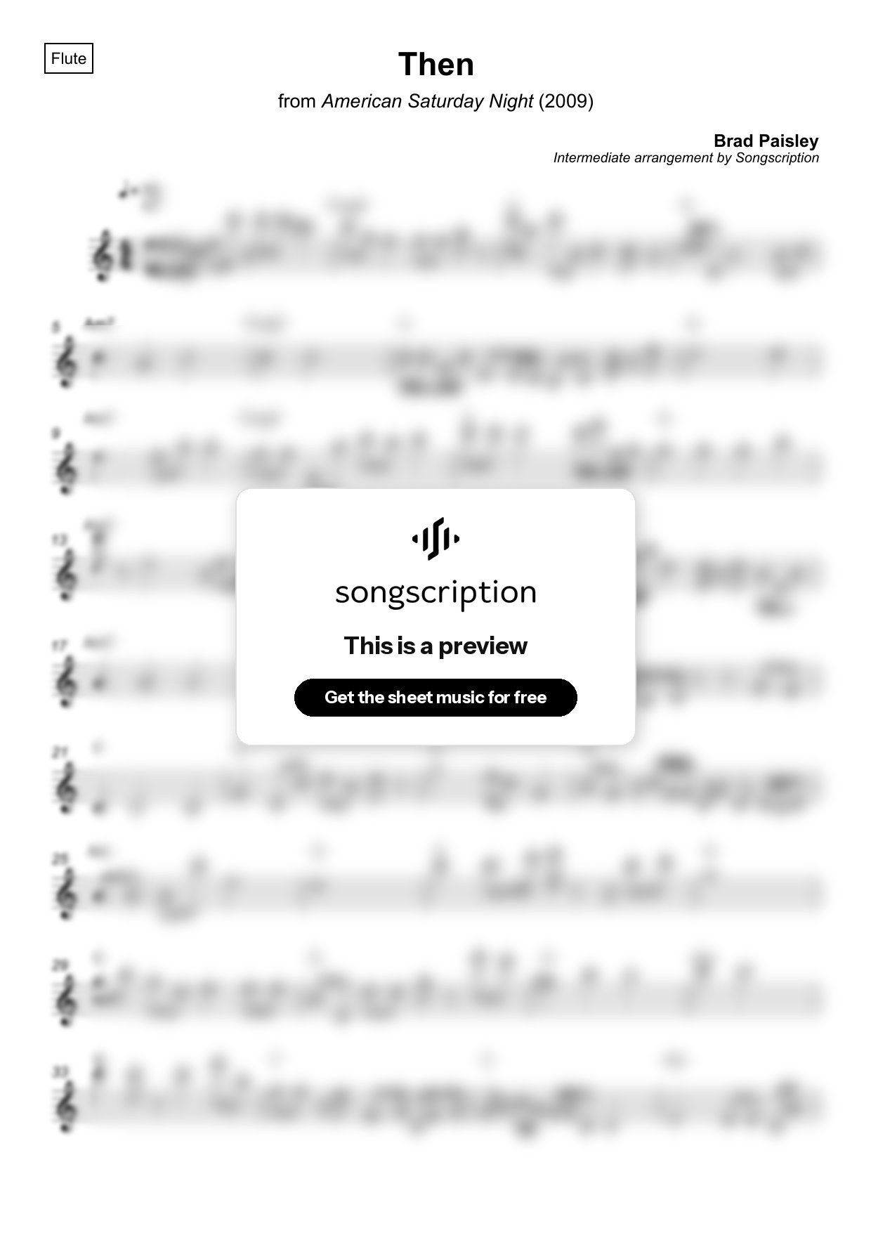 Intermediate Flute Sheet Music for "Then" by Brad Paisley
