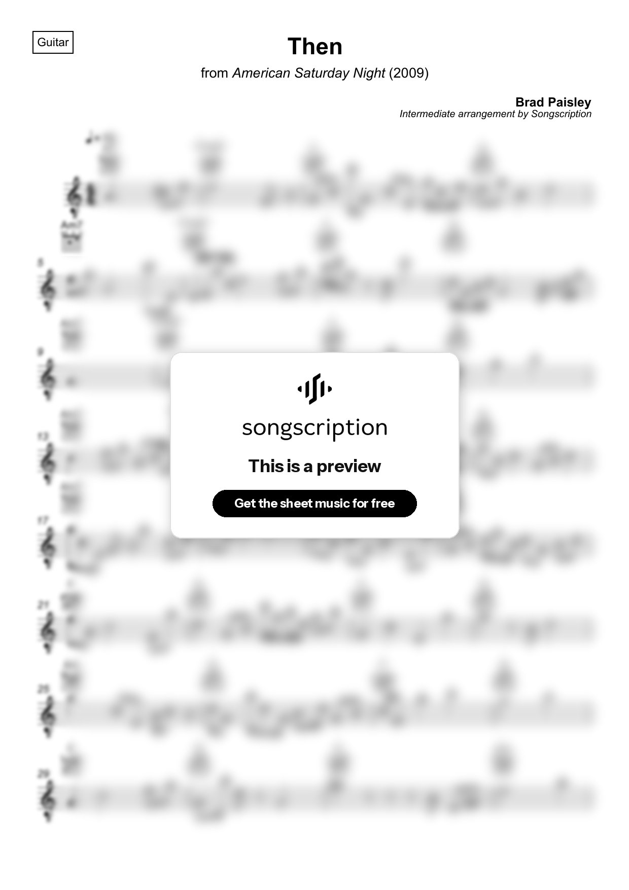 Intermediate Acoustic Guitar Sheet Music for "Then" by Brad Paisley