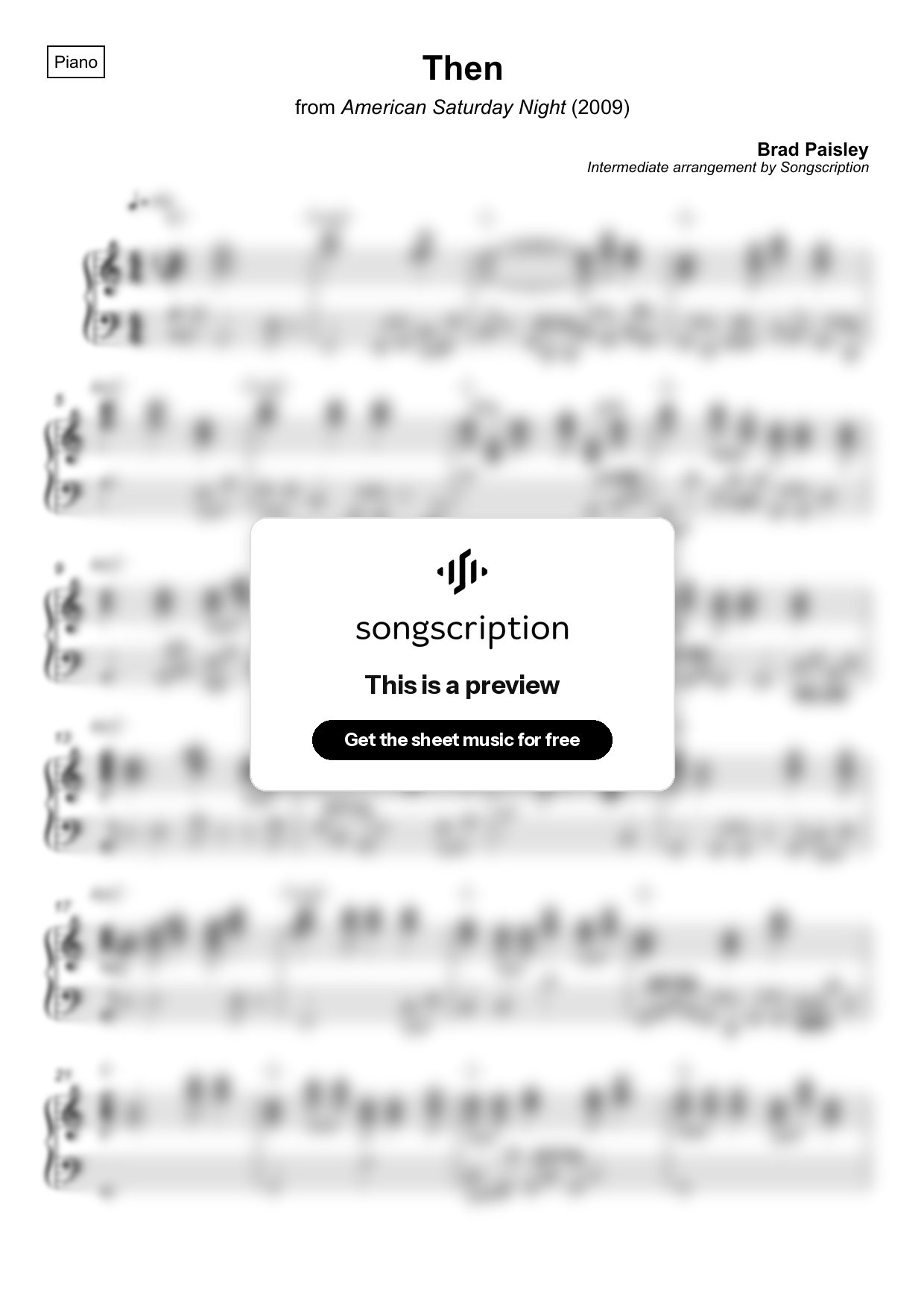 Intermediate Piano Sheet Music for "Then" by Brad Paisley