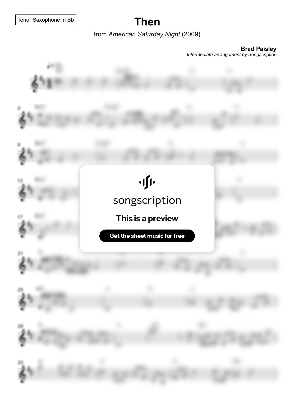 Intermediate Tenor Sax Sheet Music for "Then" by Brad Paisley