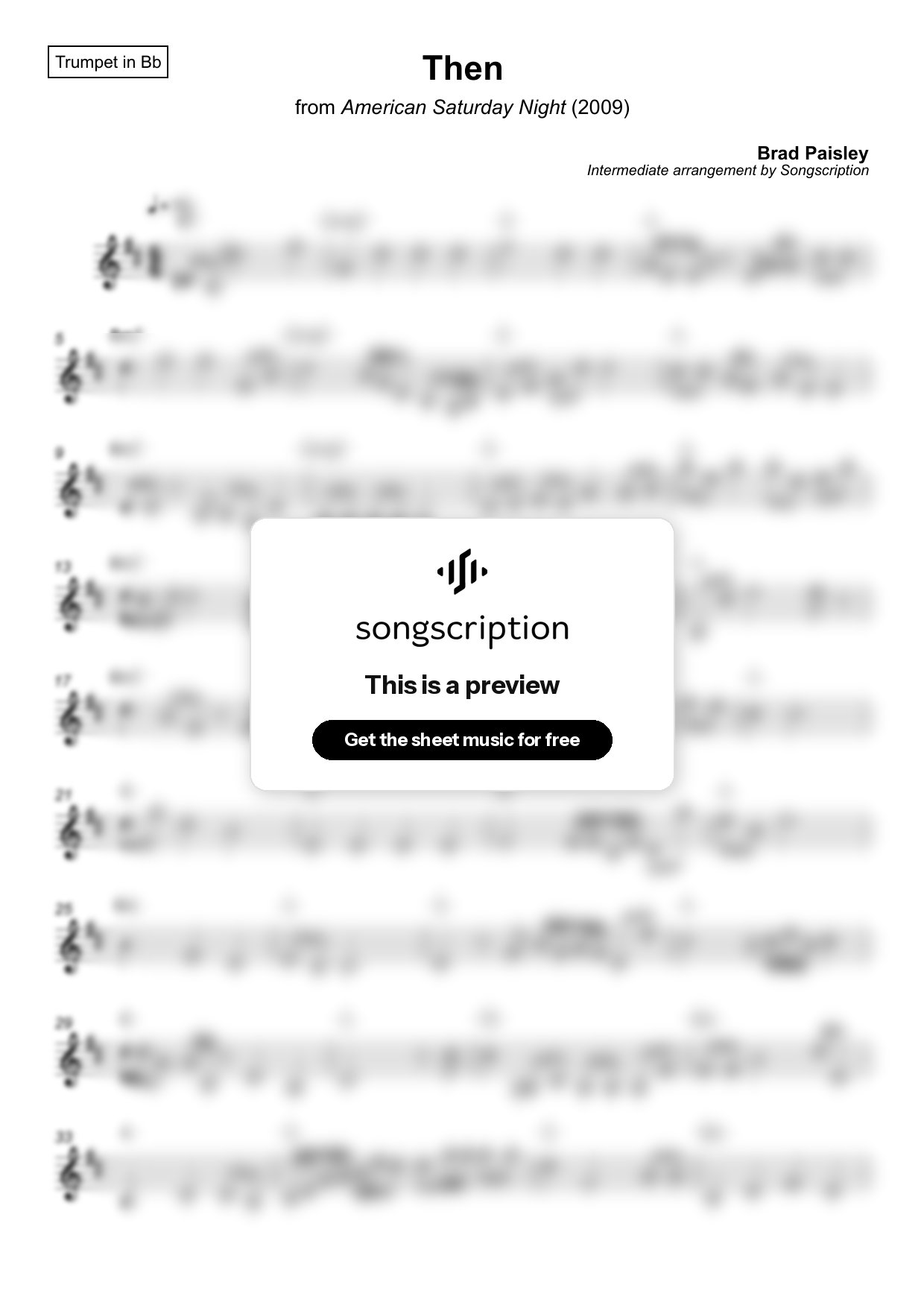 Intermediate Trumpet Sheet Music for "Then" by Brad Paisley
