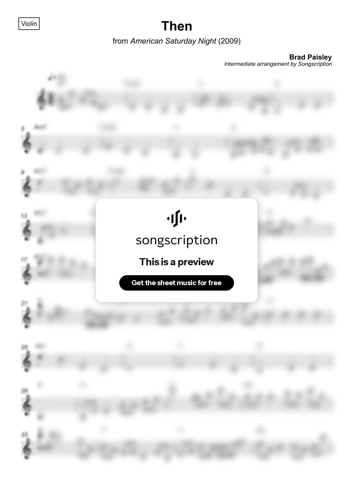 Intermediate Violin Sheet Music for "Then" by Brad Paisley