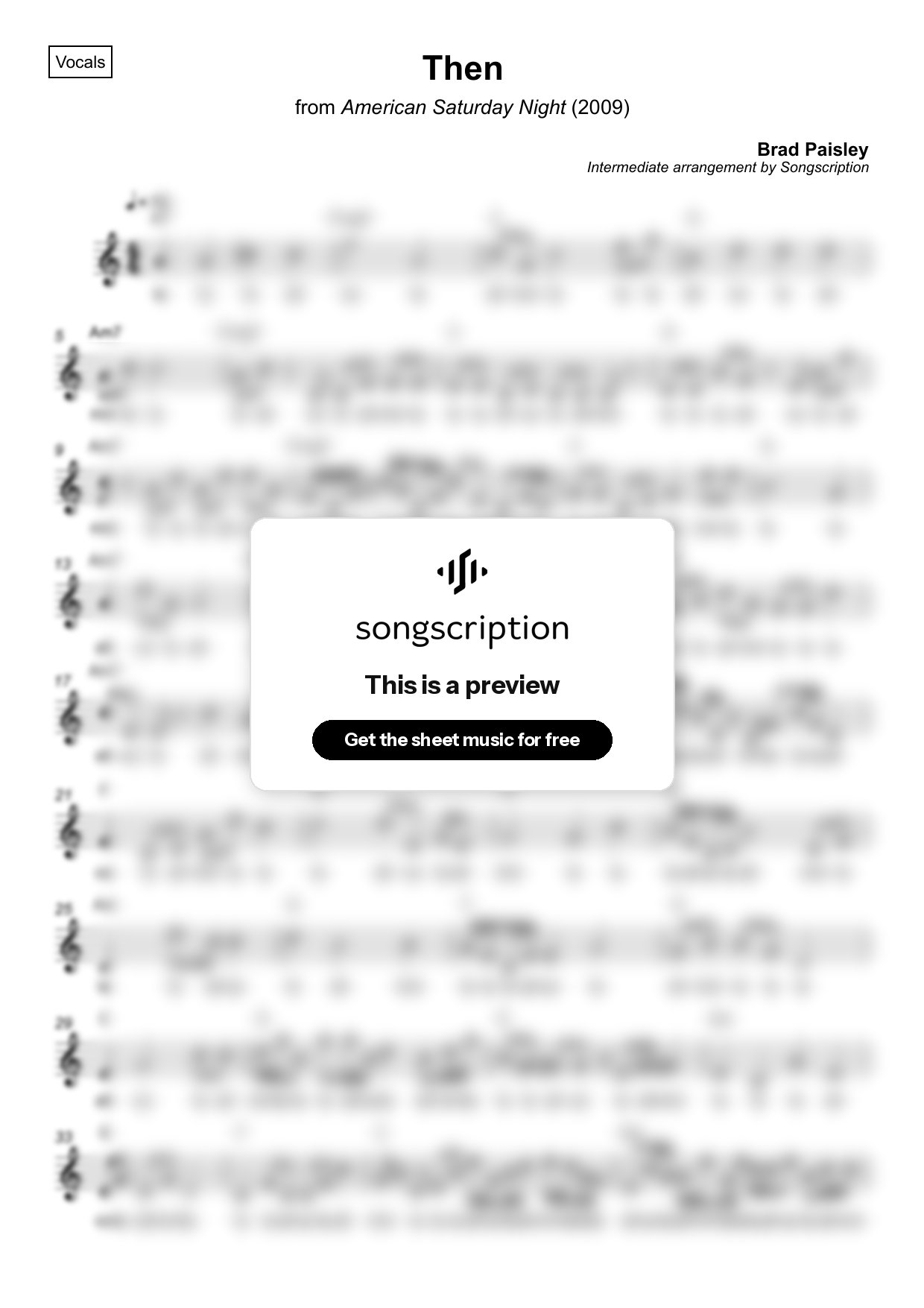 Intermediate Vocals Sheet Music for "Then" by Brad Paisley