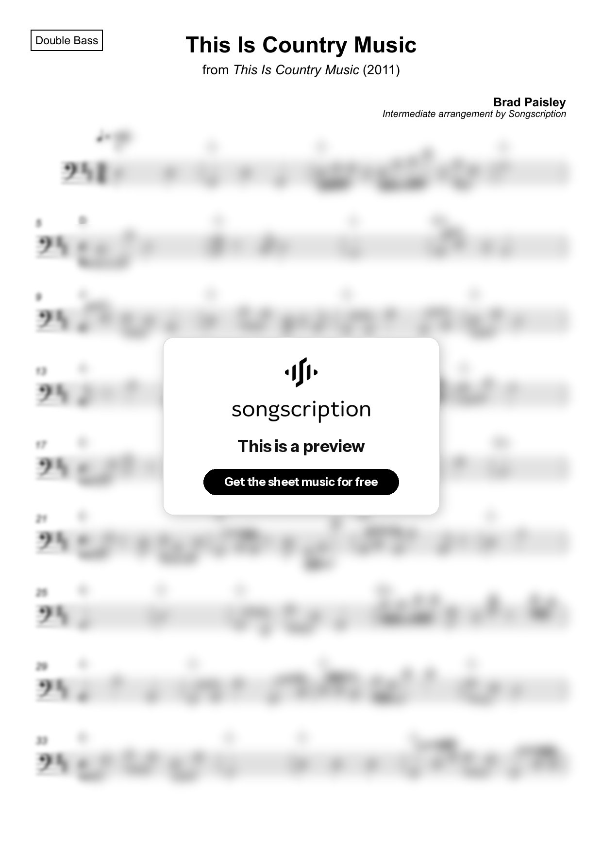 Intermediate Double Bass Sheet Music for "This Is Country Music" by Brad Paisley