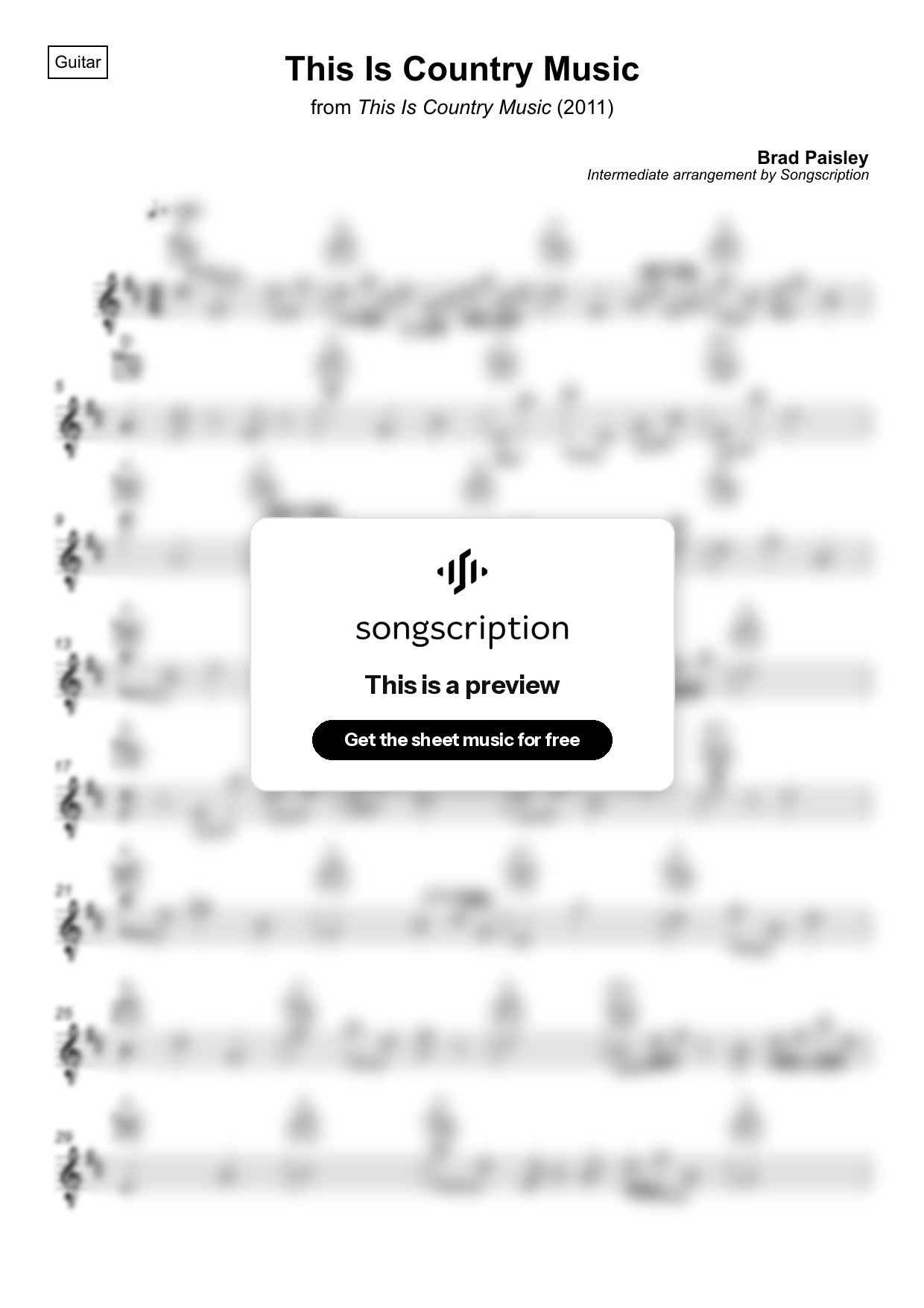 Intermediate Acoustic Guitar Sheet Music for "This Is Country Music" by Brad Paisley