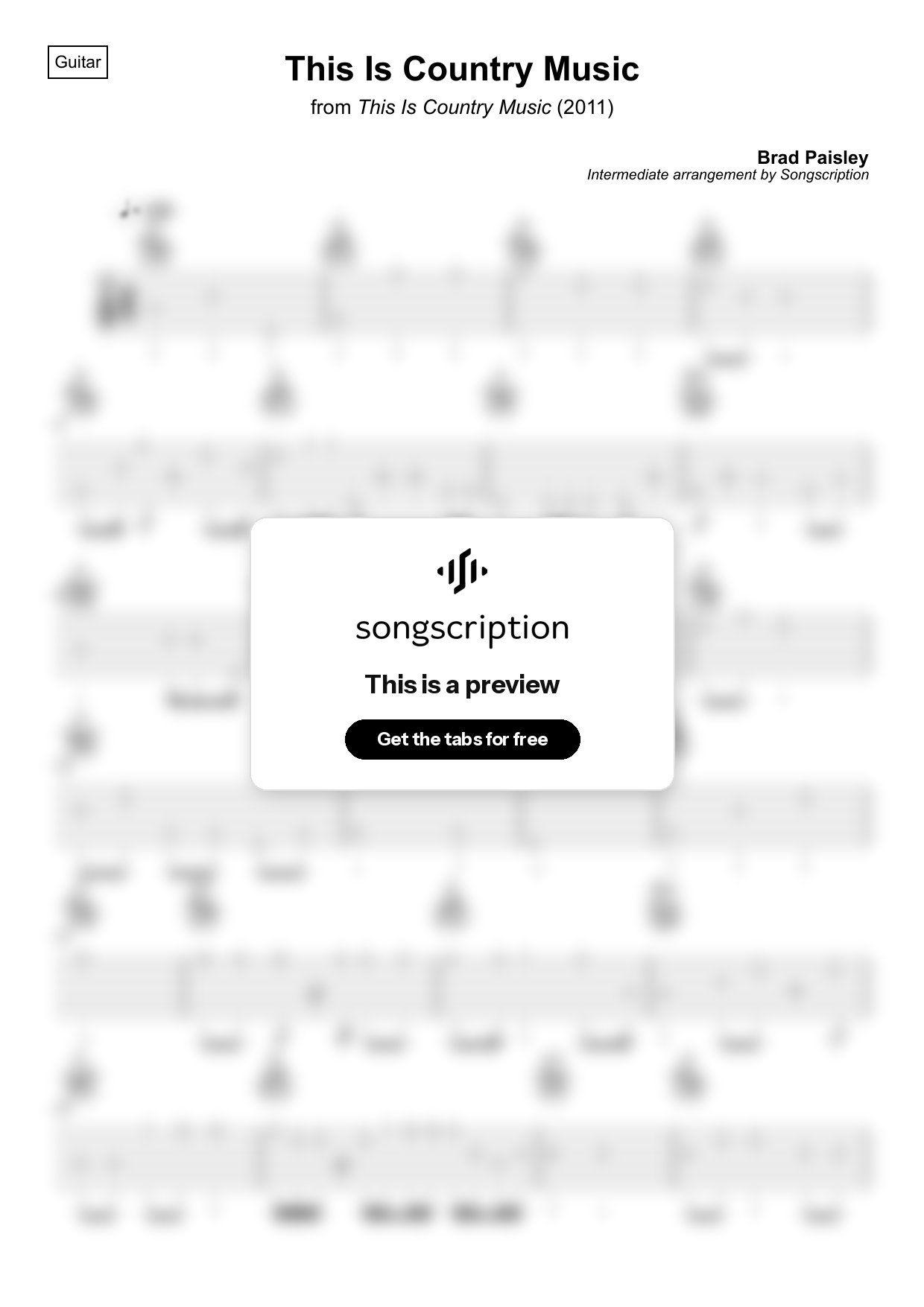Intermediate Acoustic Guitar Tabs for "This Is Country Music" by Brad Paisley