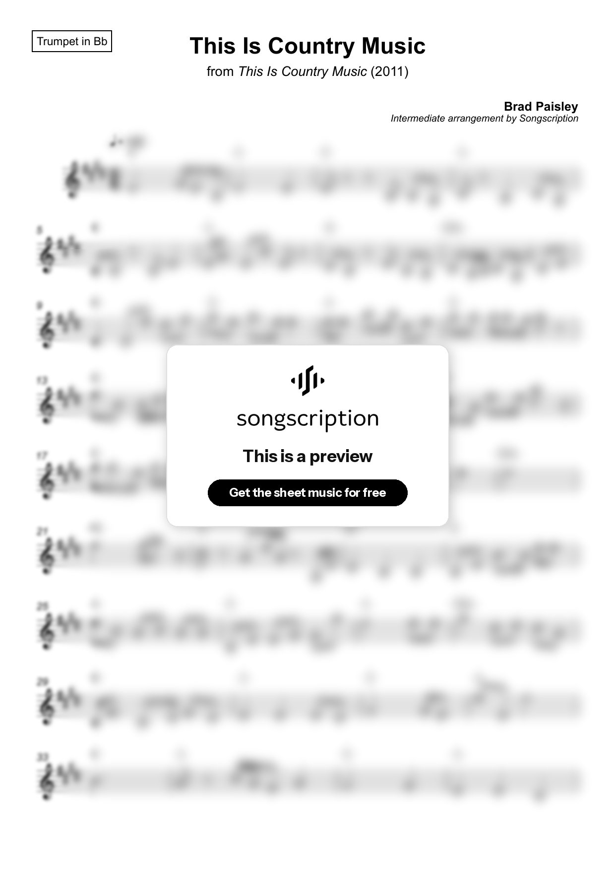 Intermediate Trumpet Sheet Music for "This Is Country Music" by Brad Paisley