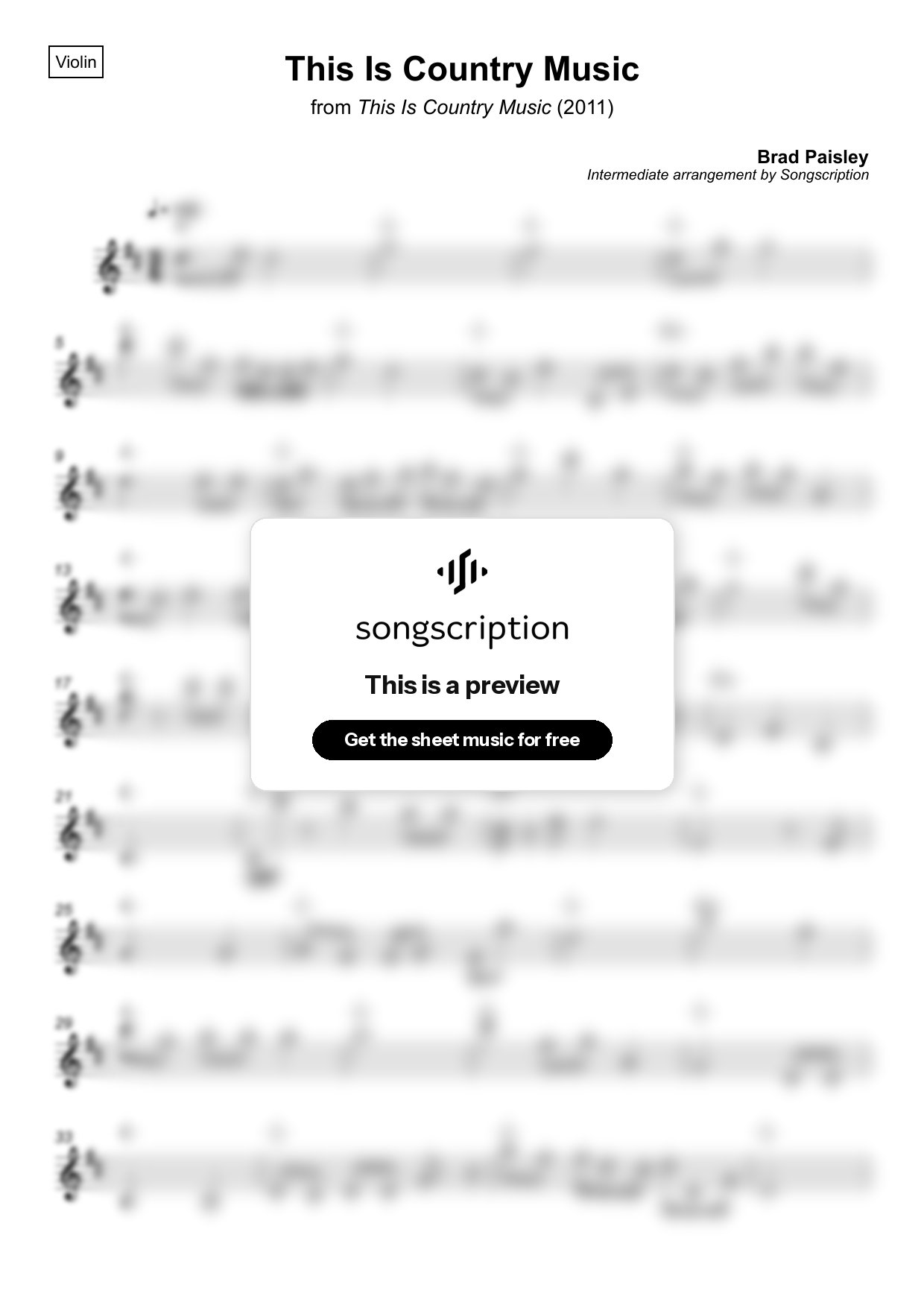 Intermediate Violin Sheet Music for "This Is Country Music" by Brad Paisley