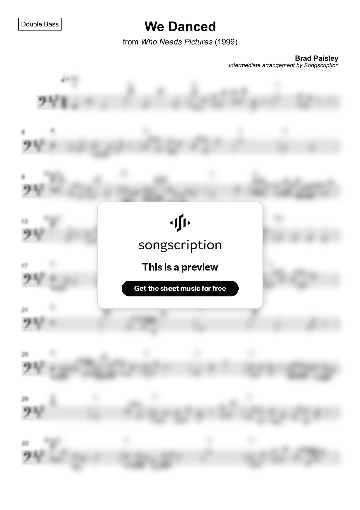 Intermediate Double Bass Sheet Music for "We Danced" by Brad Paisley