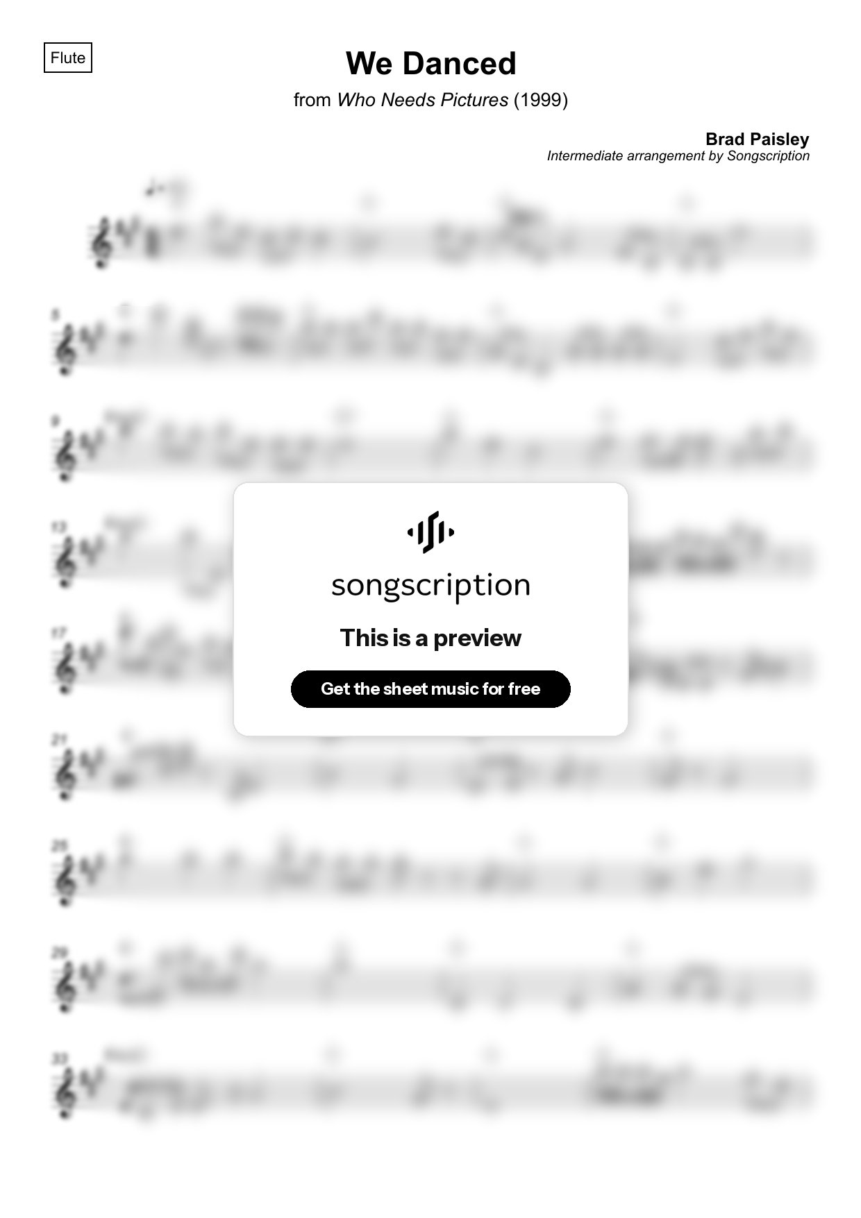 Intermediate Flute Sheet Music for "We Danced" by Brad Paisley