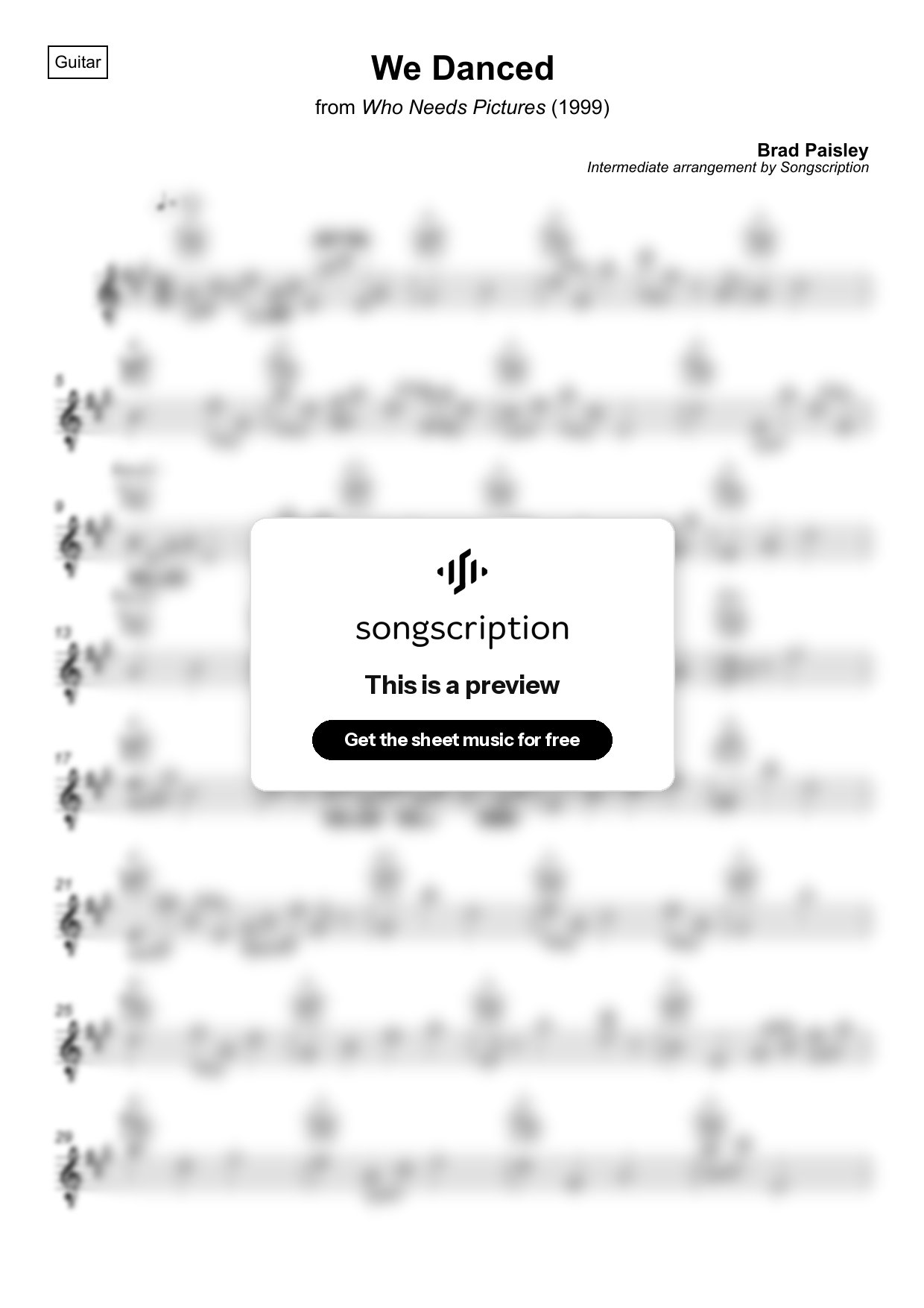 Intermediate Acoustic Guitar Sheet Music for "We Danced" by Brad Paisley