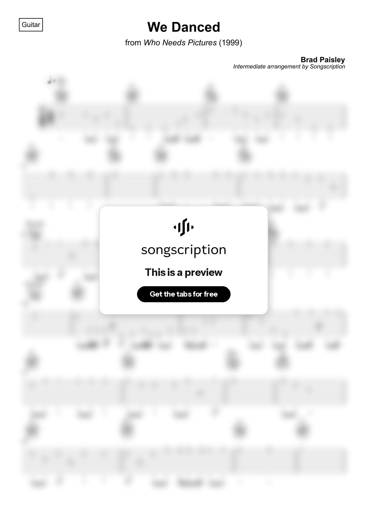 Intermediate Acoustic Guitar Tabs for "We Danced" by Brad Paisley