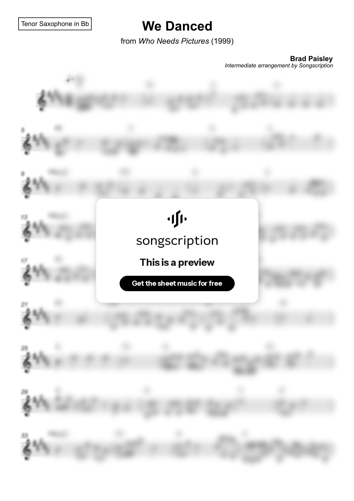 Intermediate Tenor Sax Sheet Music for "We Danced" by Brad Paisley
