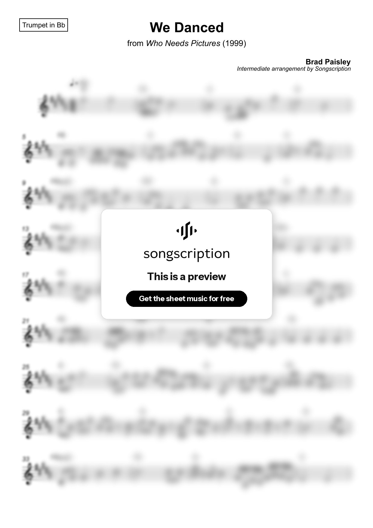 Intermediate Trumpet Sheet Music for "We Danced" by Brad Paisley