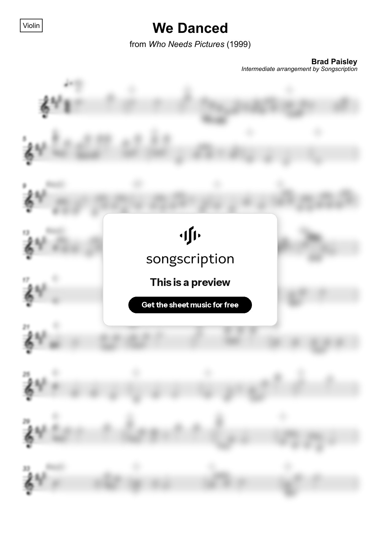 Intermediate Violin Sheet Music for "We Danced" by Brad Paisley