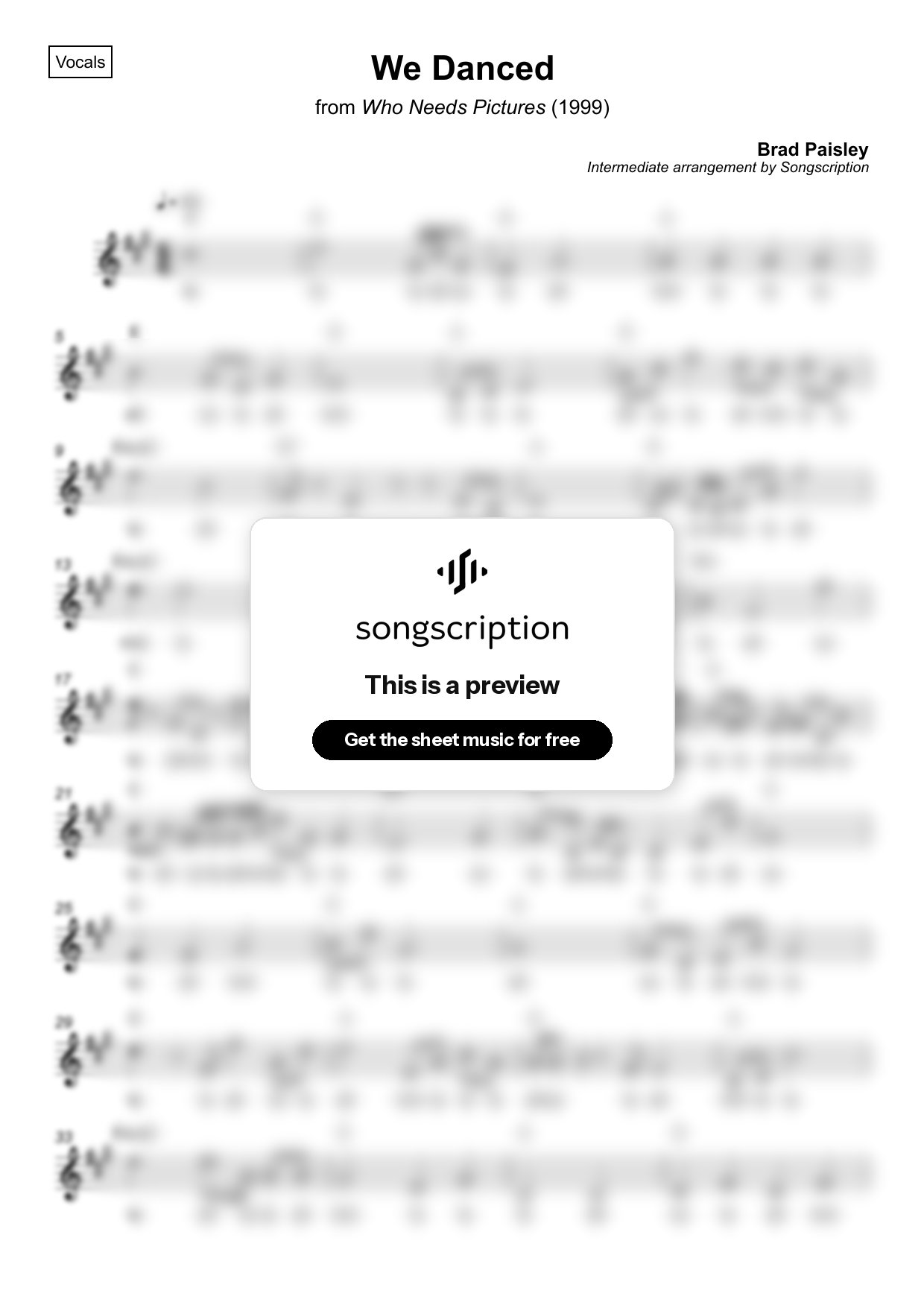 Intermediate Vocals Sheet Music for "We Danced" by Brad Paisley