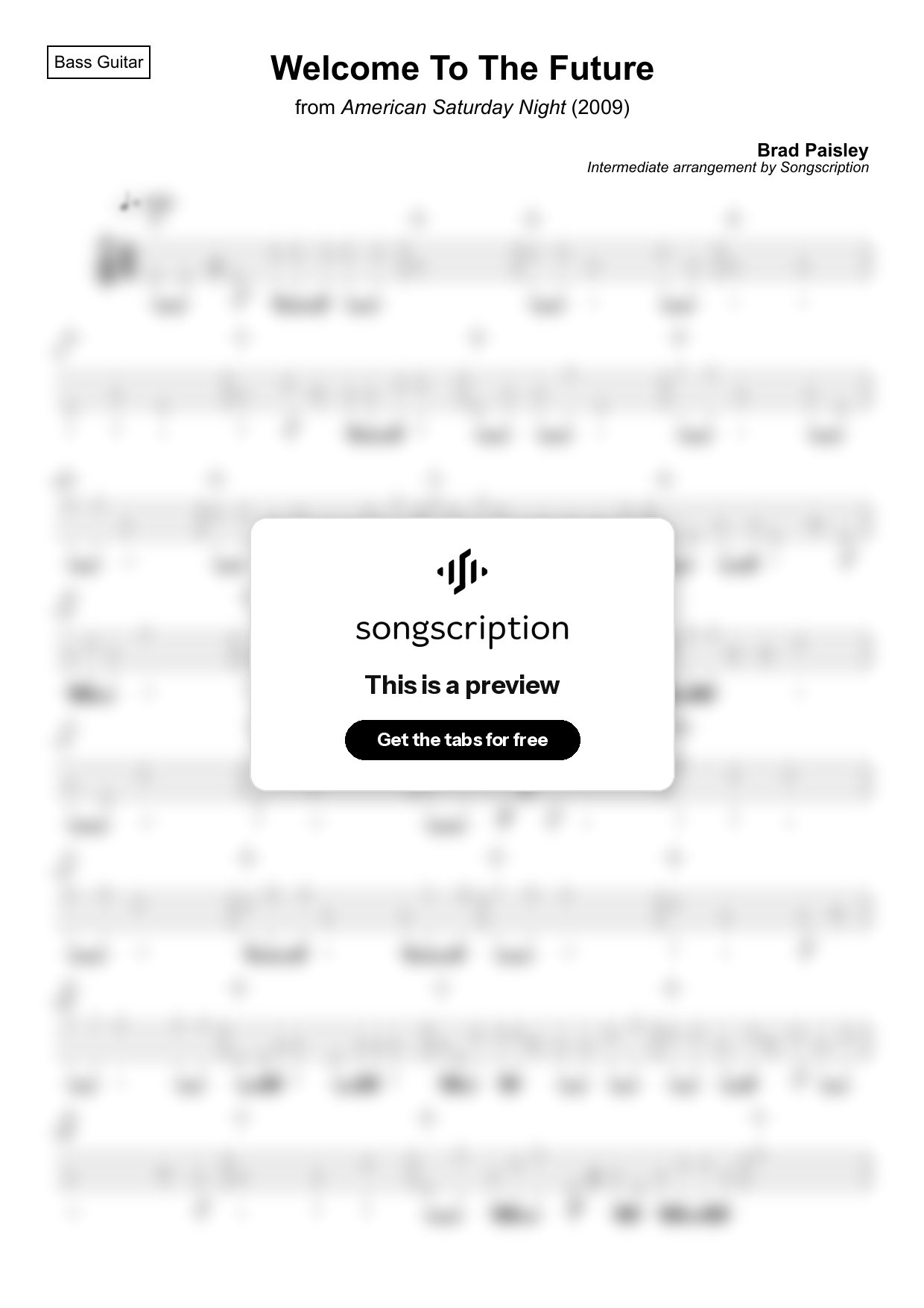 Intermediate Bass Guitar Tabs for "Welcome To The Future" by Brad Paisley