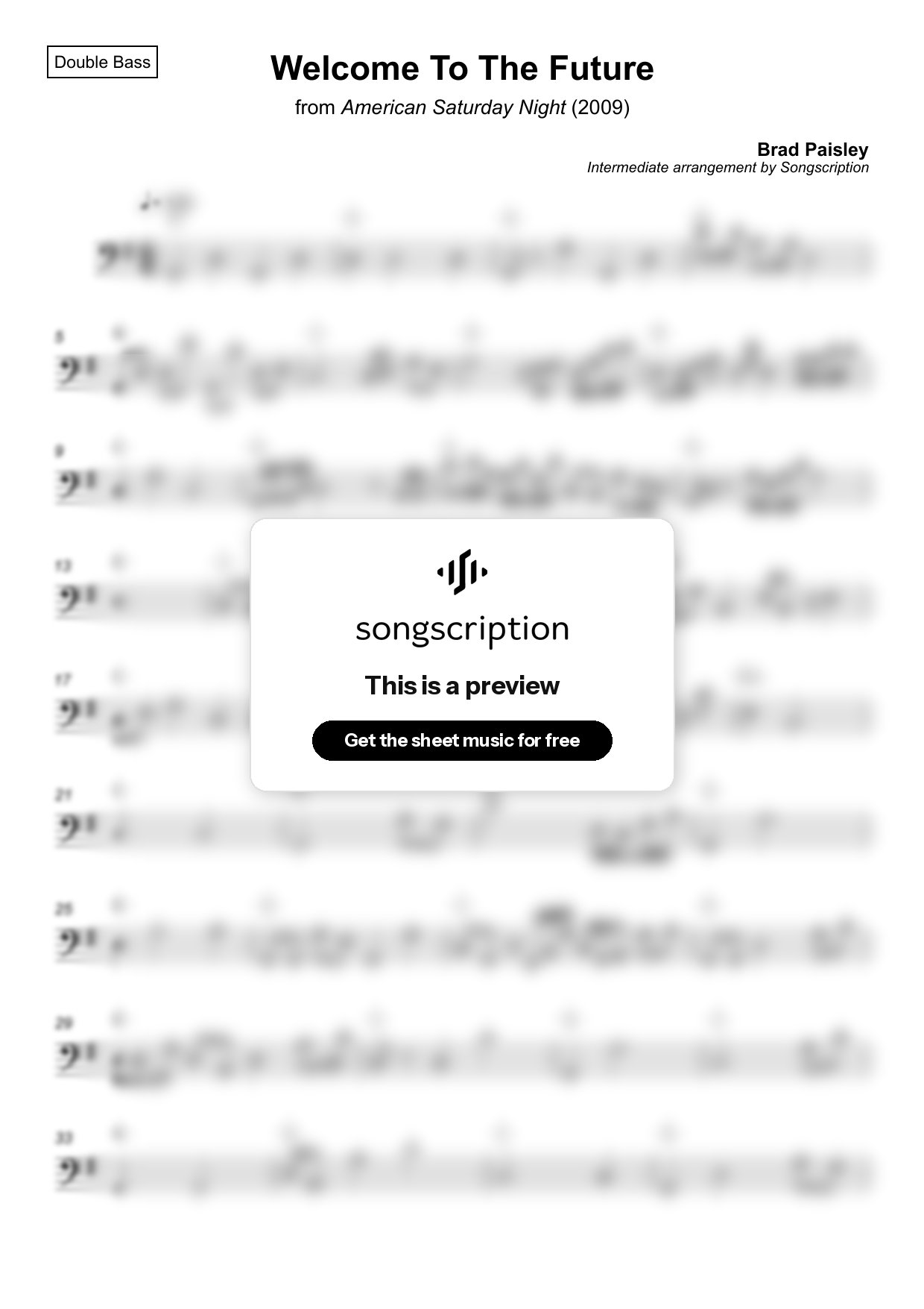 Intermediate Double Bass Sheet Music for "Welcome To The Future" by Brad Paisley