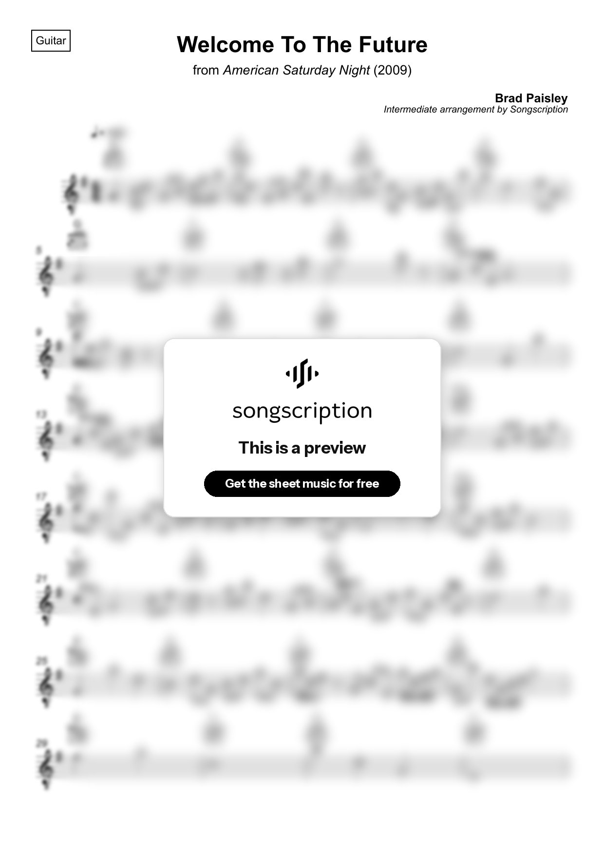 Intermediate Acoustic Guitar Sheet Music for "Welcome To The Future" by Brad Paisley