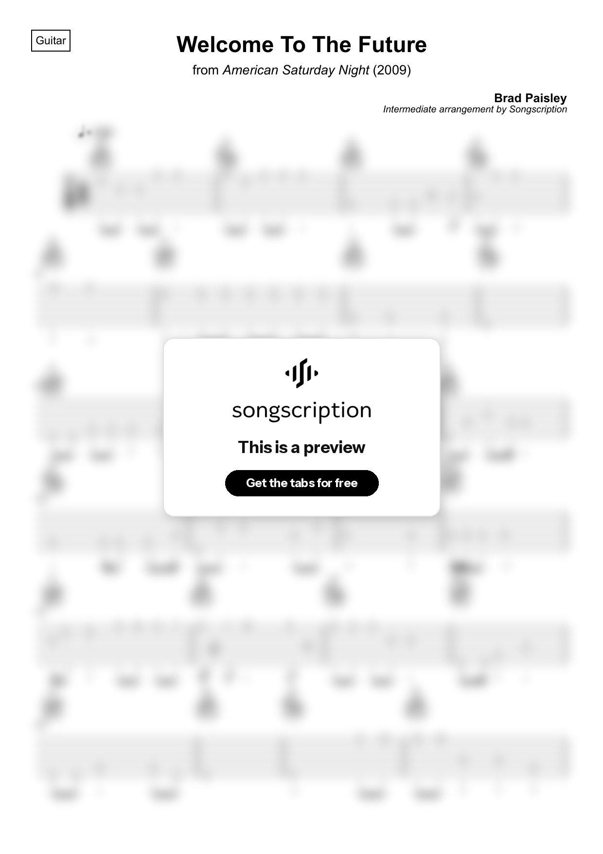 Intermediate Acoustic Guitar Tabs for "Welcome To The Future" by Brad Paisley