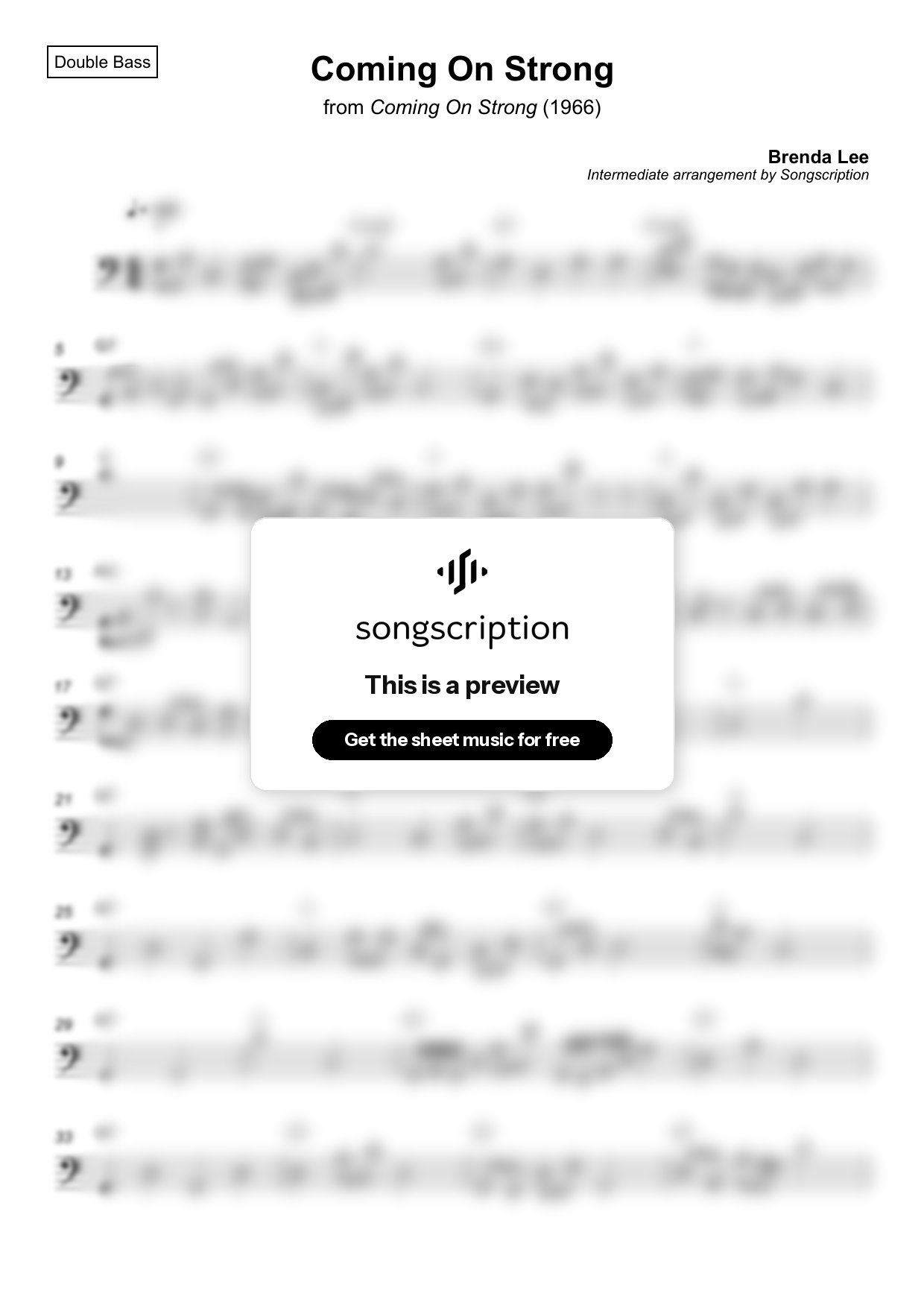 Intermediate Double Bass Sheet Music for "Coming On Strong" by Brenda Lee