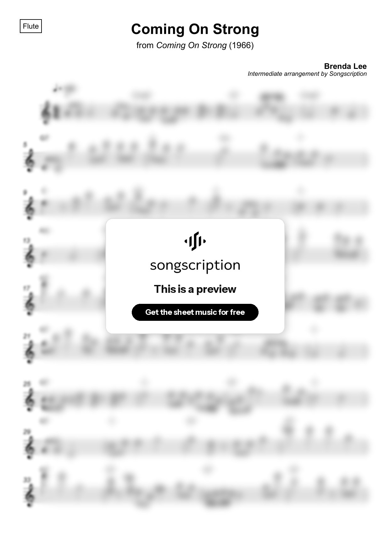 Intermediate Flute Sheet Music for "Coming On Strong" by Brenda Lee