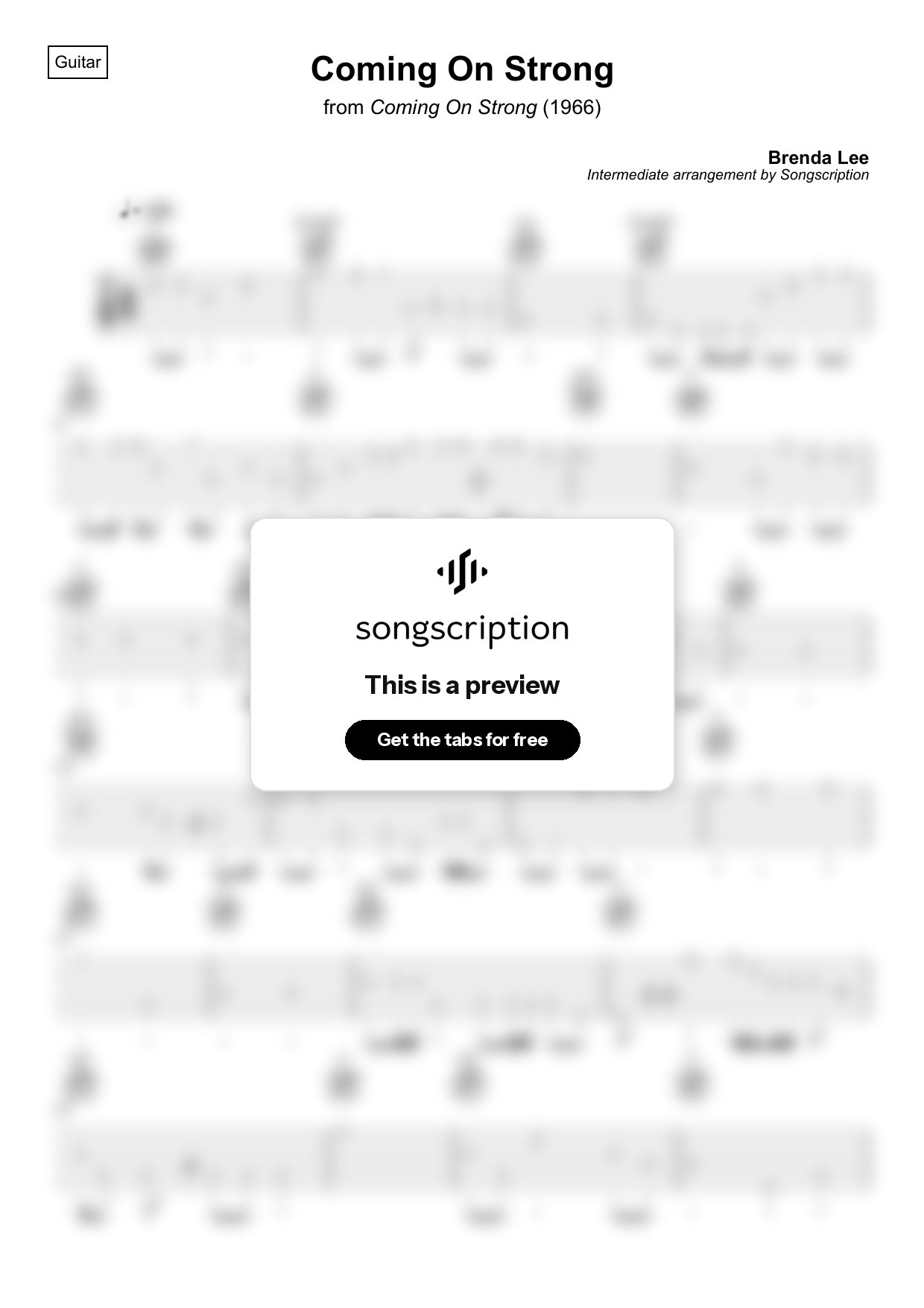 Intermediate Acoustic Guitar Tabs for "Coming On Strong" by Brenda Lee