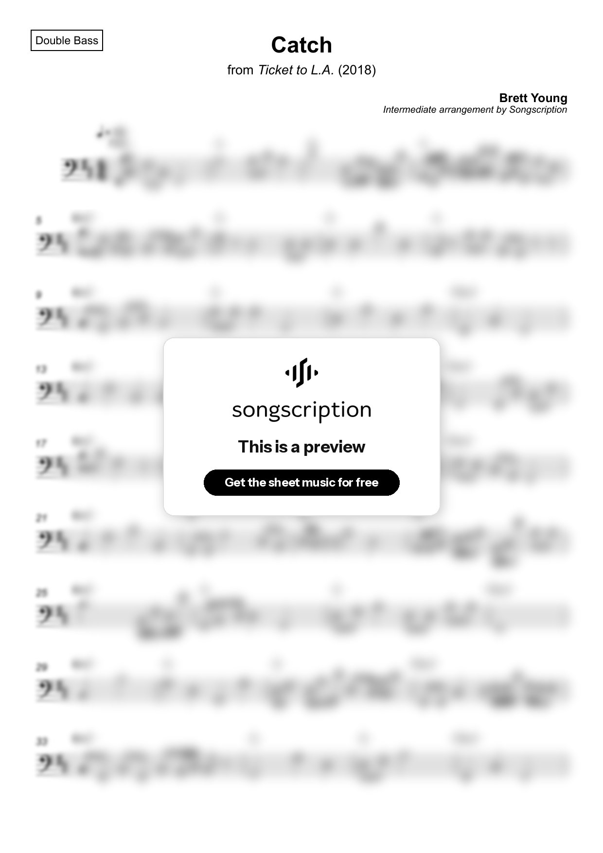 Intermediate Double Bass Sheet Music for "Catch" by Brett Young