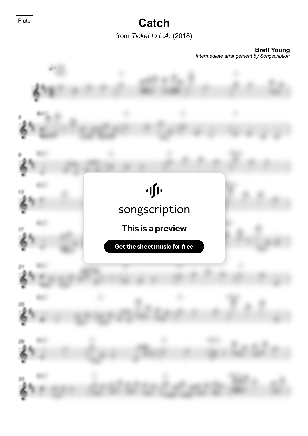 Intermediate Flute Sheet Music for "Catch" by Brett Young