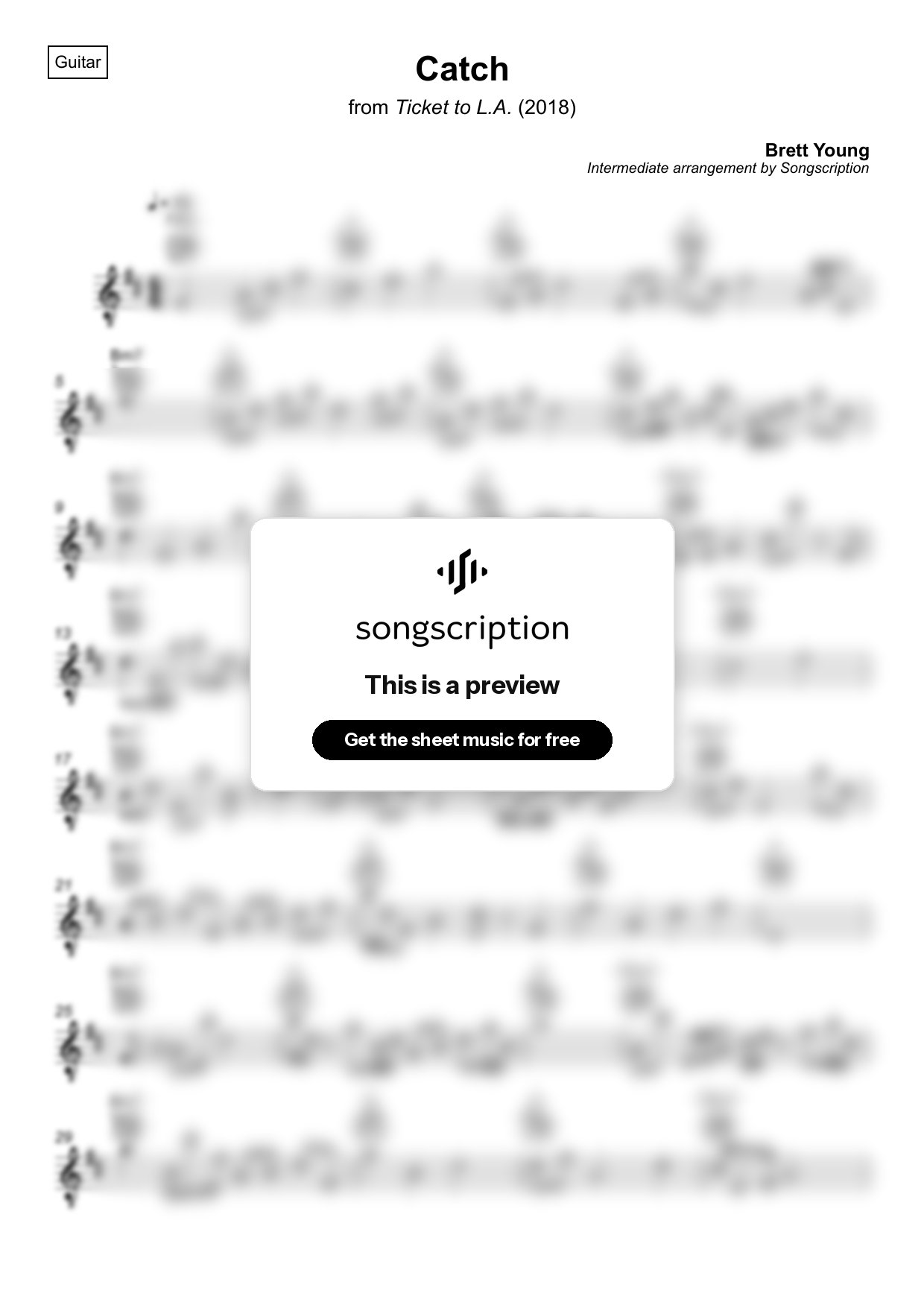 Intermediate Acoustic Guitar Sheet Music for "Catch" by Brett Young