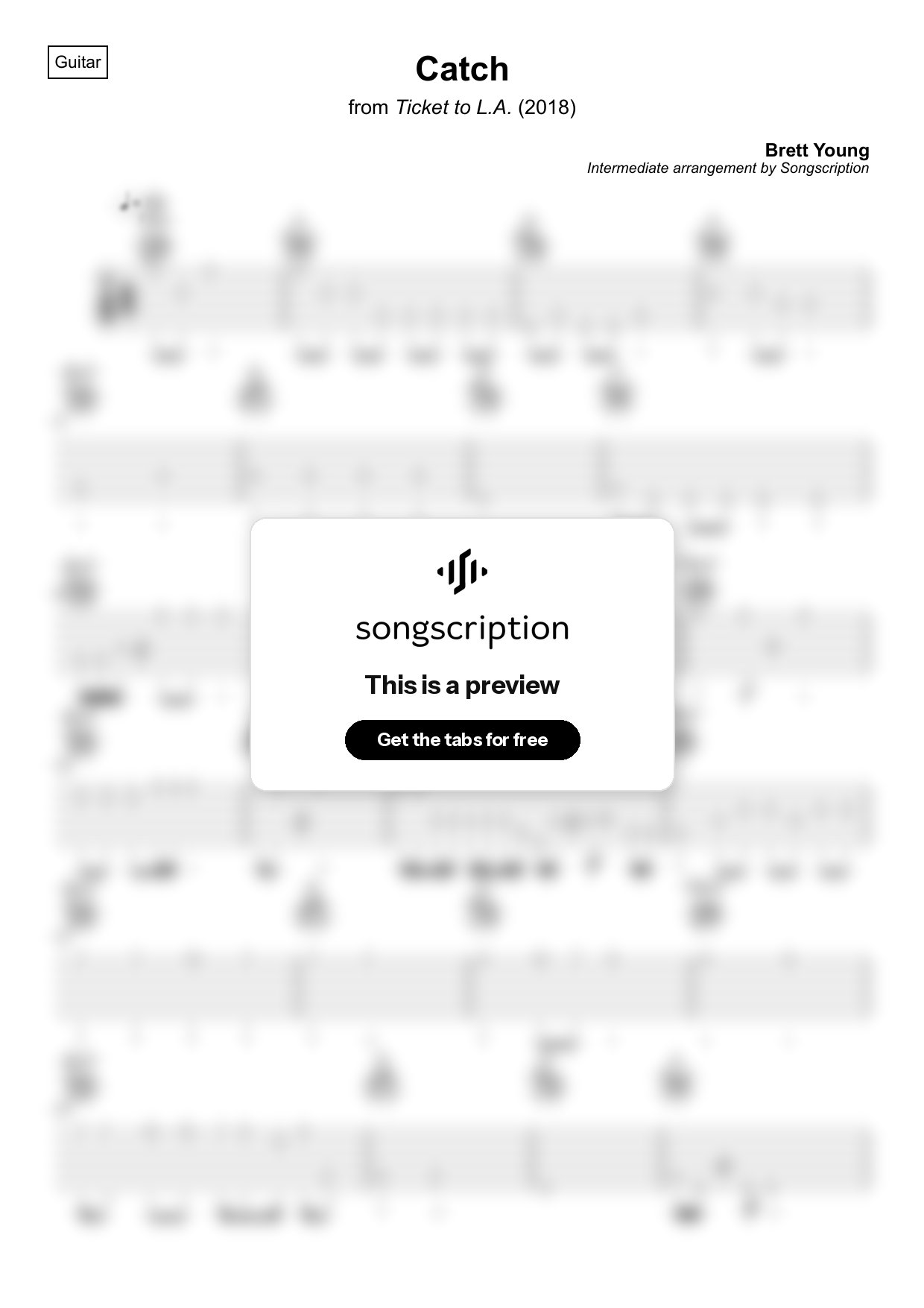 Intermediate Acoustic Guitar Tabs for "Catch" by Brett Young