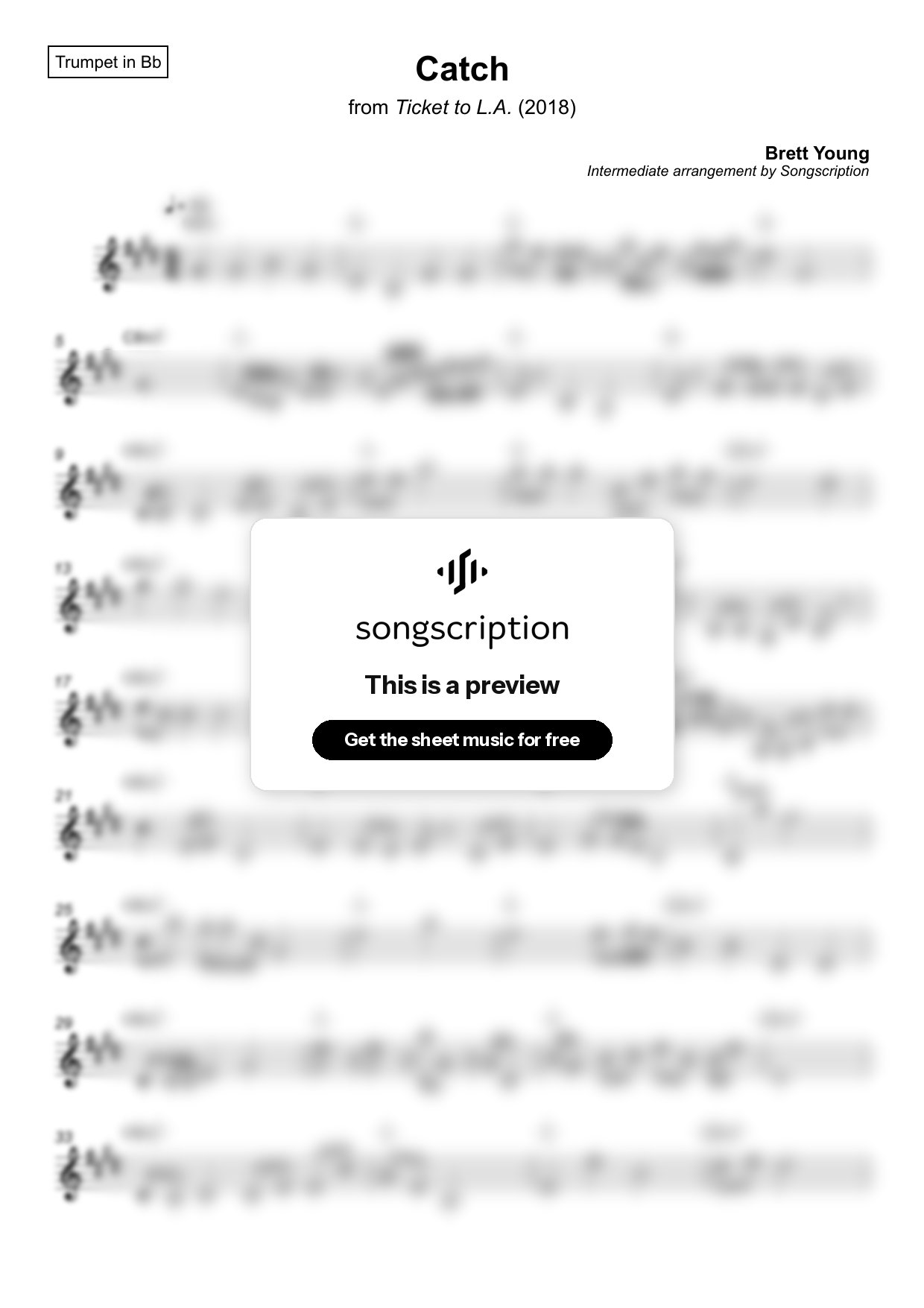 Intermediate Trumpet Sheet Music for "Catch" by Brett Young