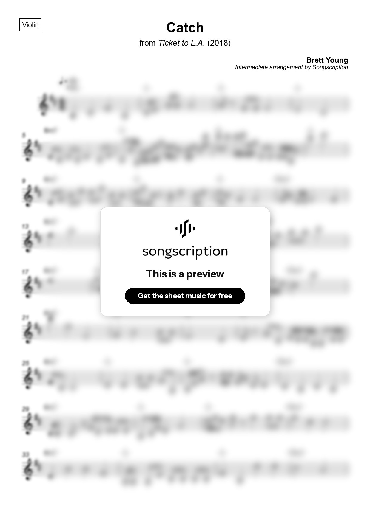 Intermediate Violin Sheet Music for "Catch" by Brett Young