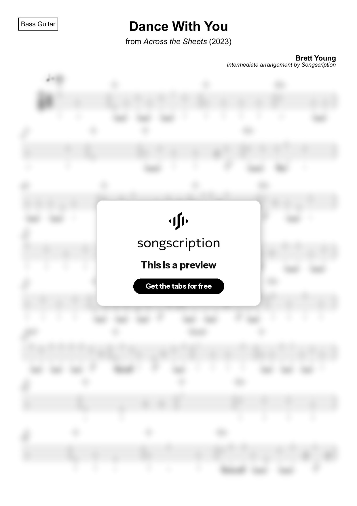 Intermediate Bass Guitar Tabs for "Dance With You" by Brett Young