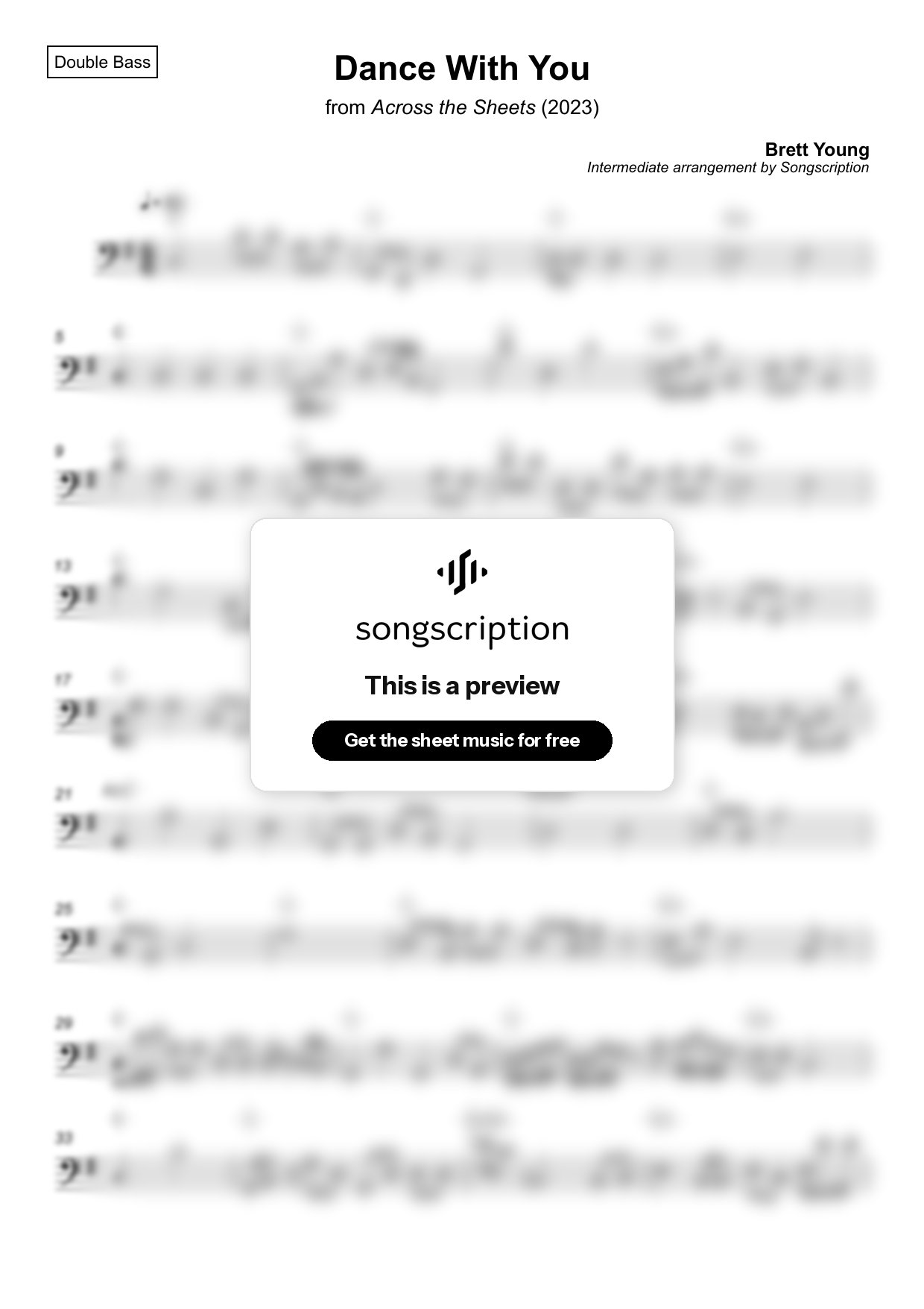 Intermediate Double Bass Sheet Music for "Dance With You" by Brett Young