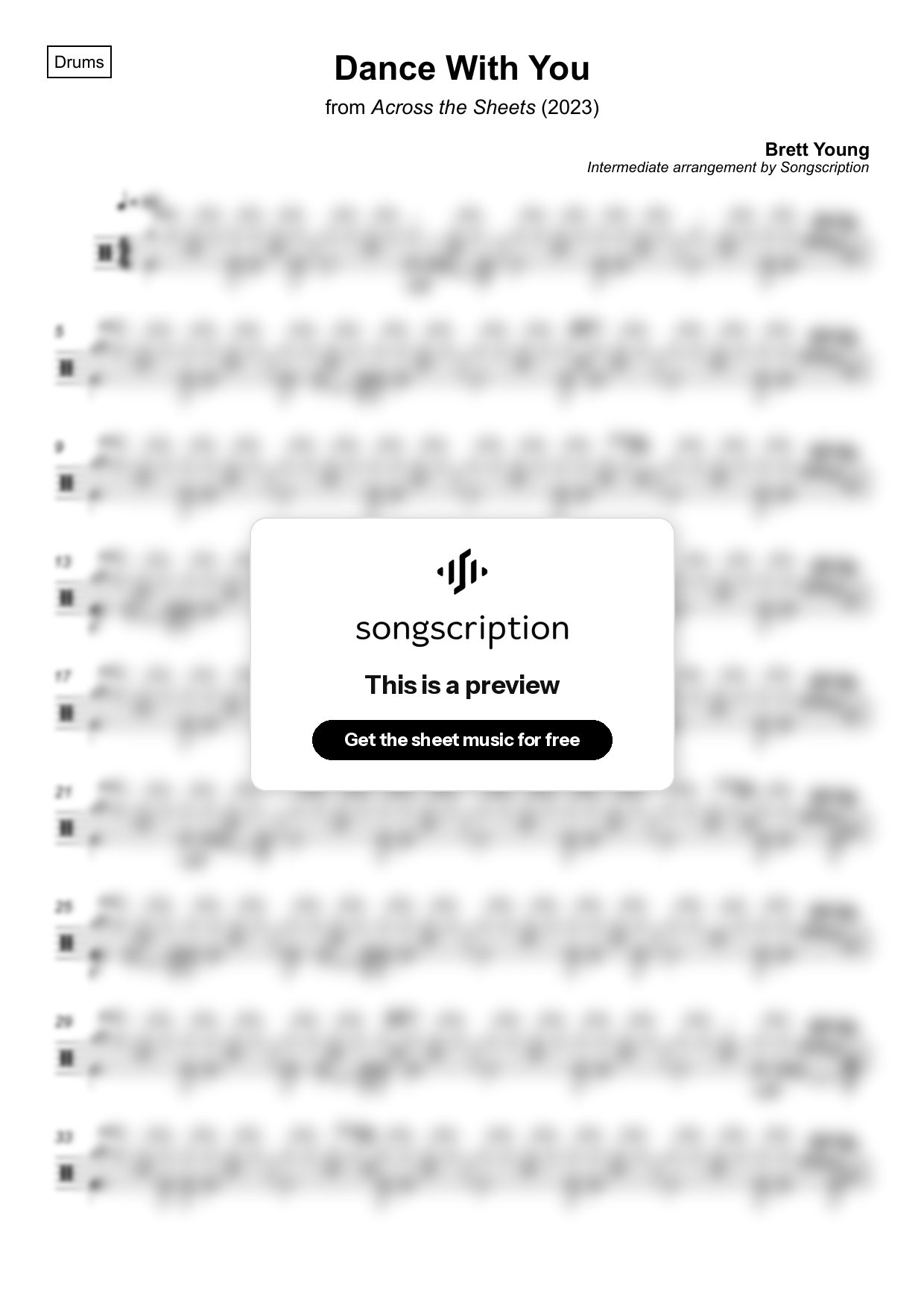 Intermediate Drums Sheet Music for "Dance With You" by Brett Young