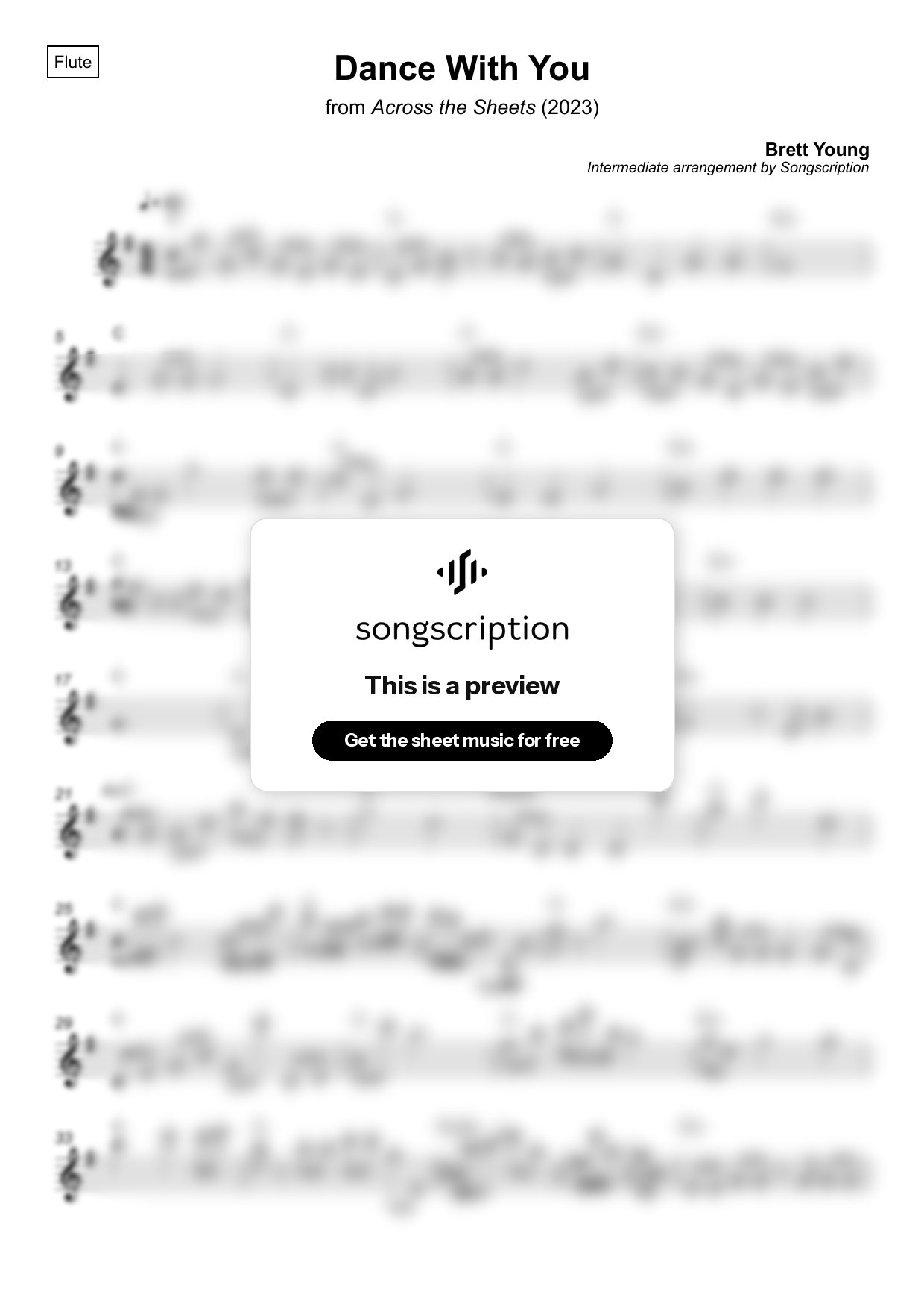 Intermediate Flute Sheet Music for "Dance With You" by Brett Young